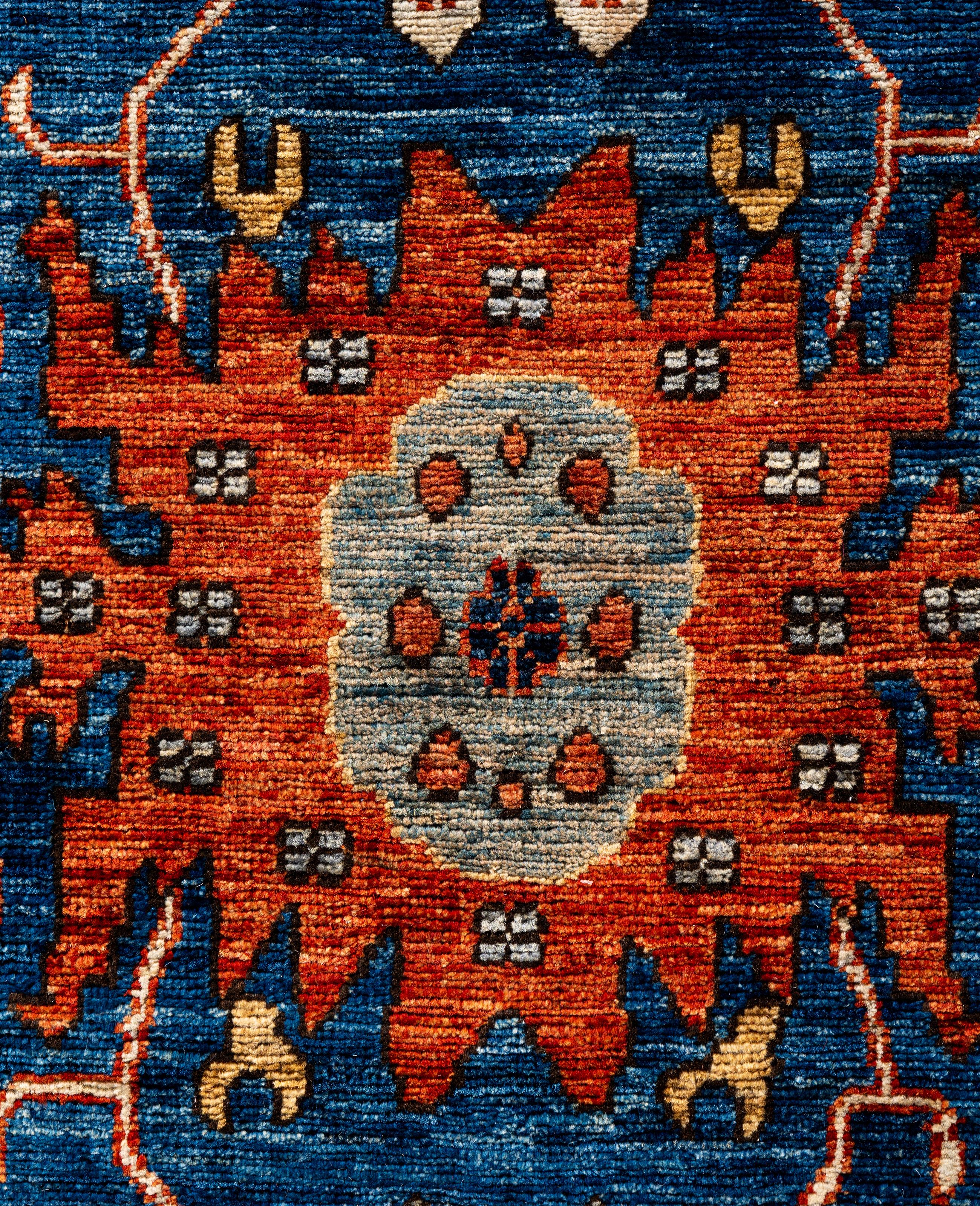 Pakistanais Tapis traditionnel tribal Serapi bleu noué à la main 6' 0