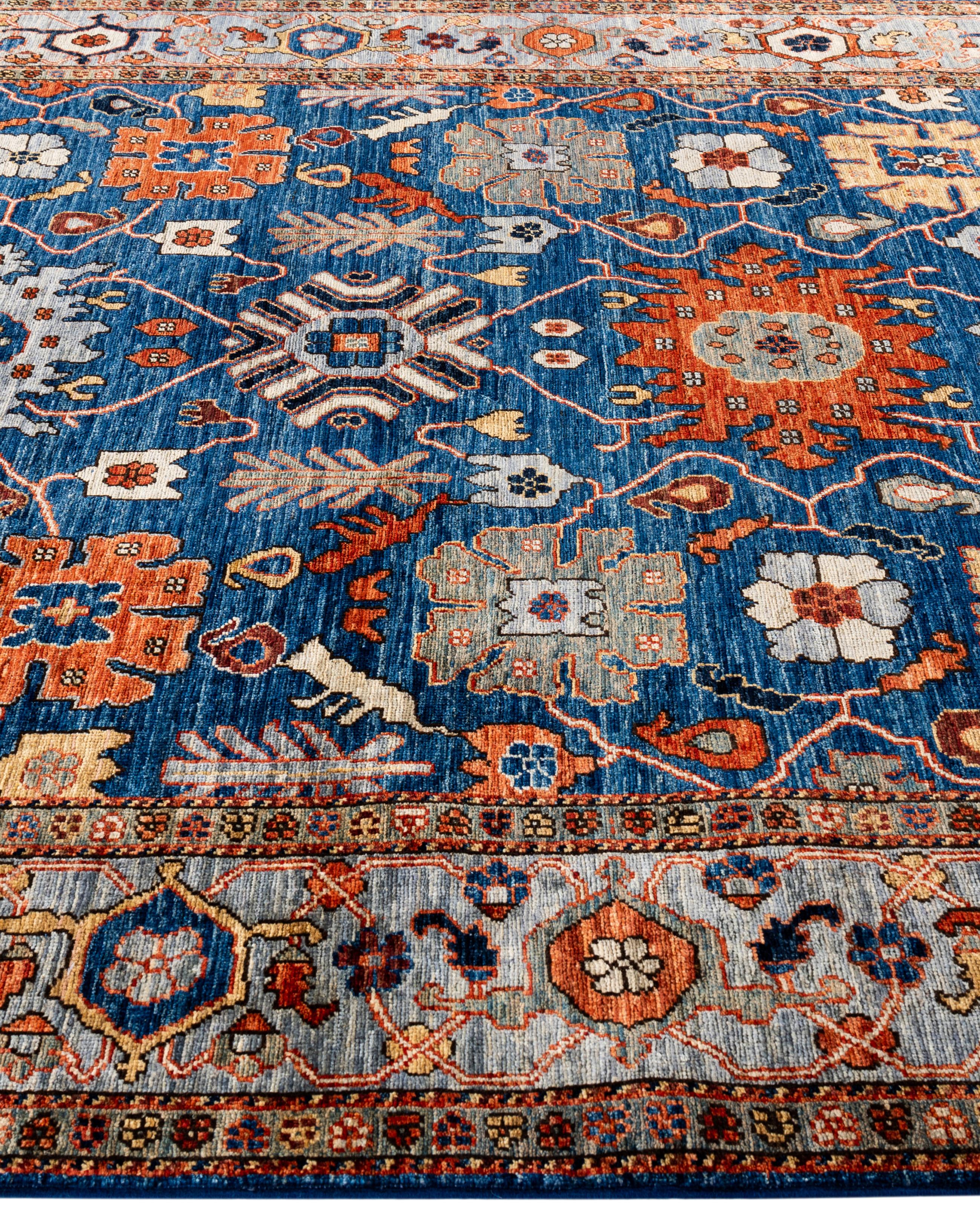 Noué à la main Tapis traditionnel tribal Serapi bleu noué à la main 6' 0
