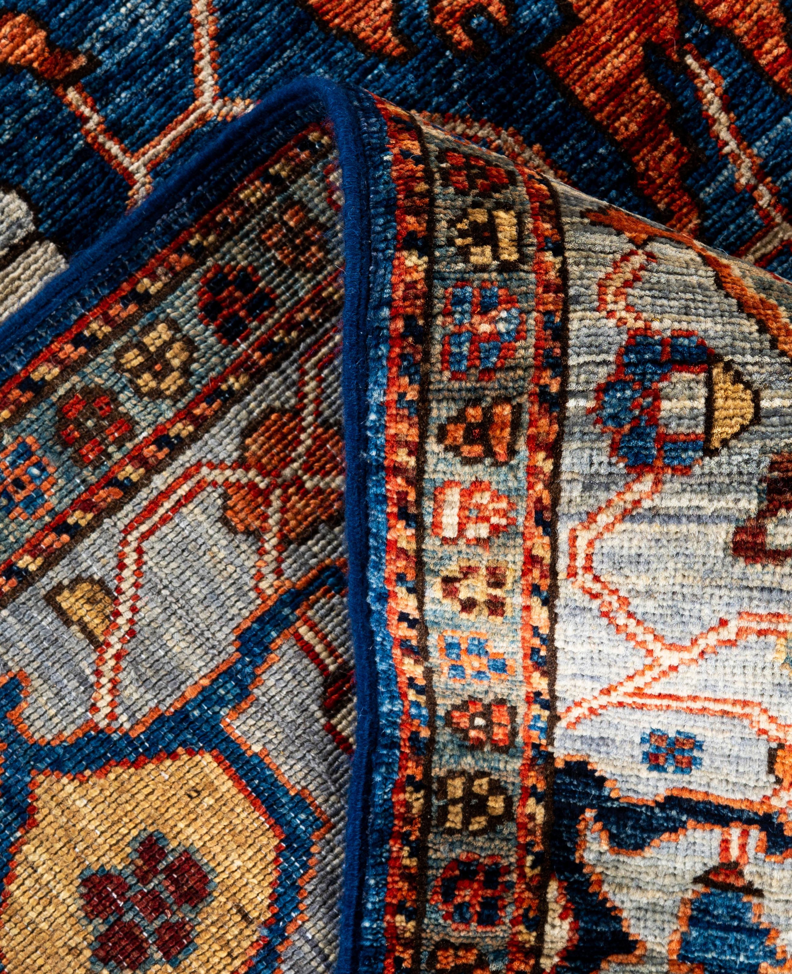 XXIe siècle et contemporain Tapis traditionnel tribal Serapi bleu noué à la main 6' 0