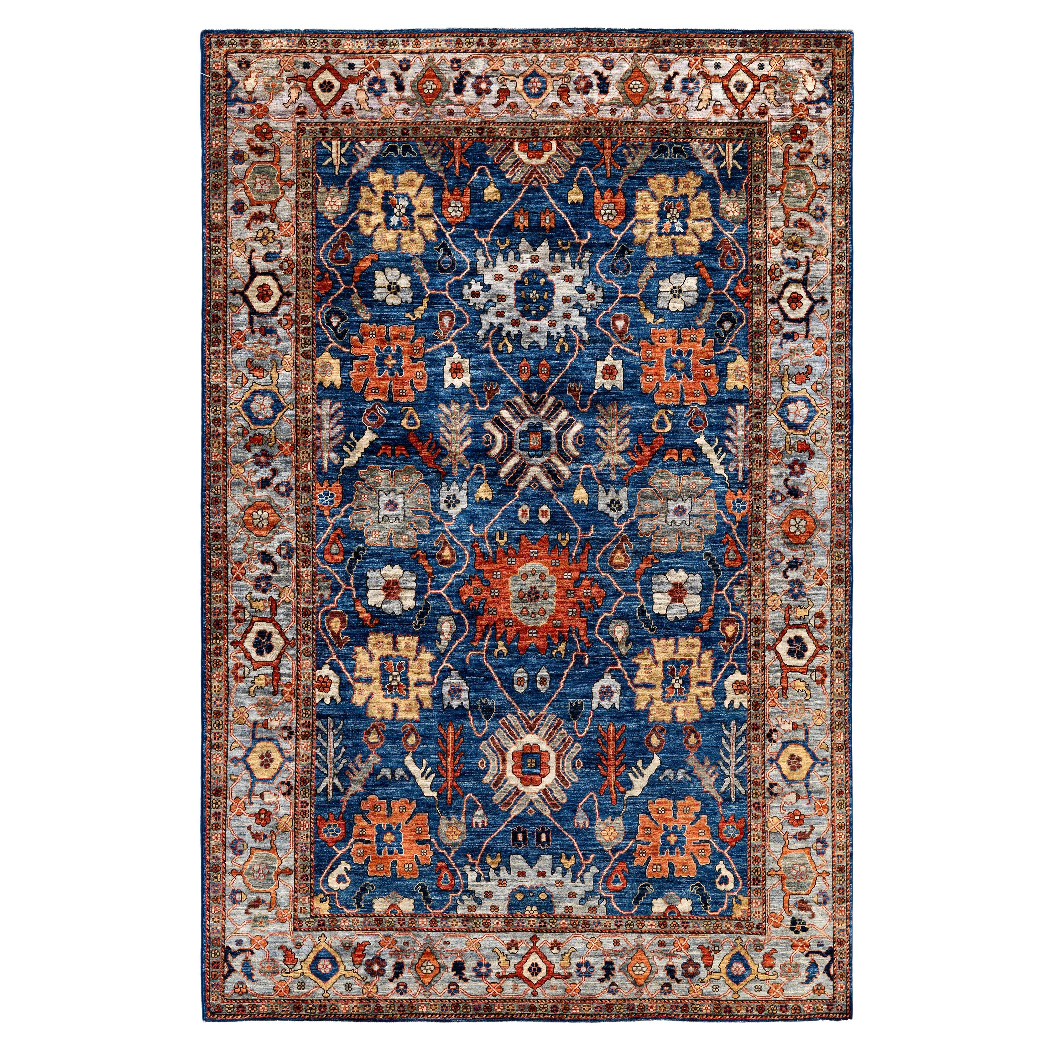 Traditional Tribal Serapi Wool Hand Knotted Blue Area Rug 6' 0" x 9' 1"