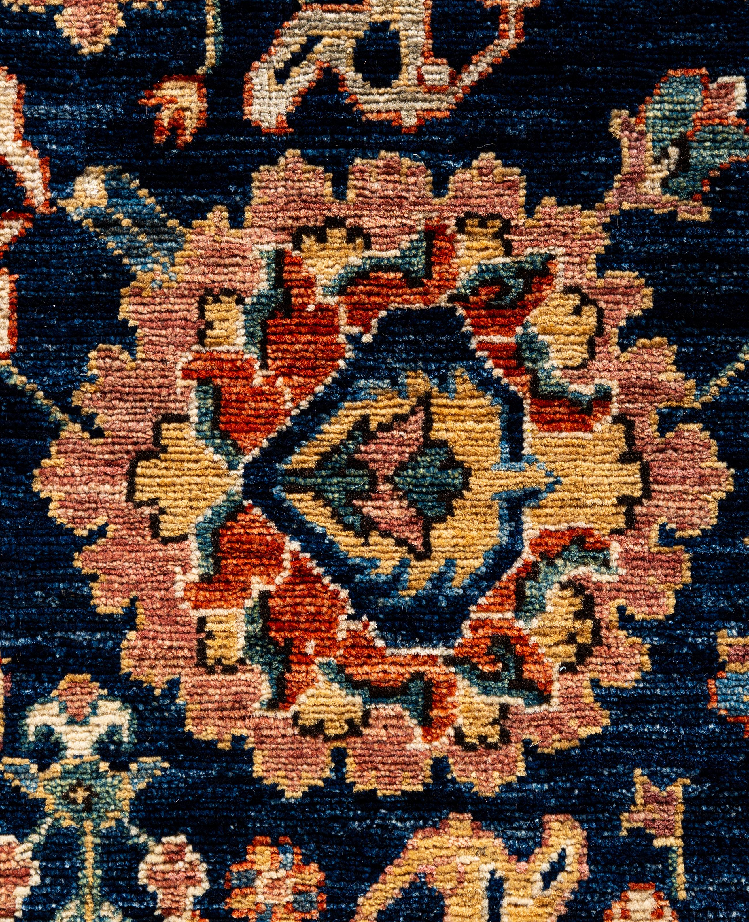 Pakistani Traditional Tribal Serapi Wool Hand Knotted Blue Area Rug 6' 3