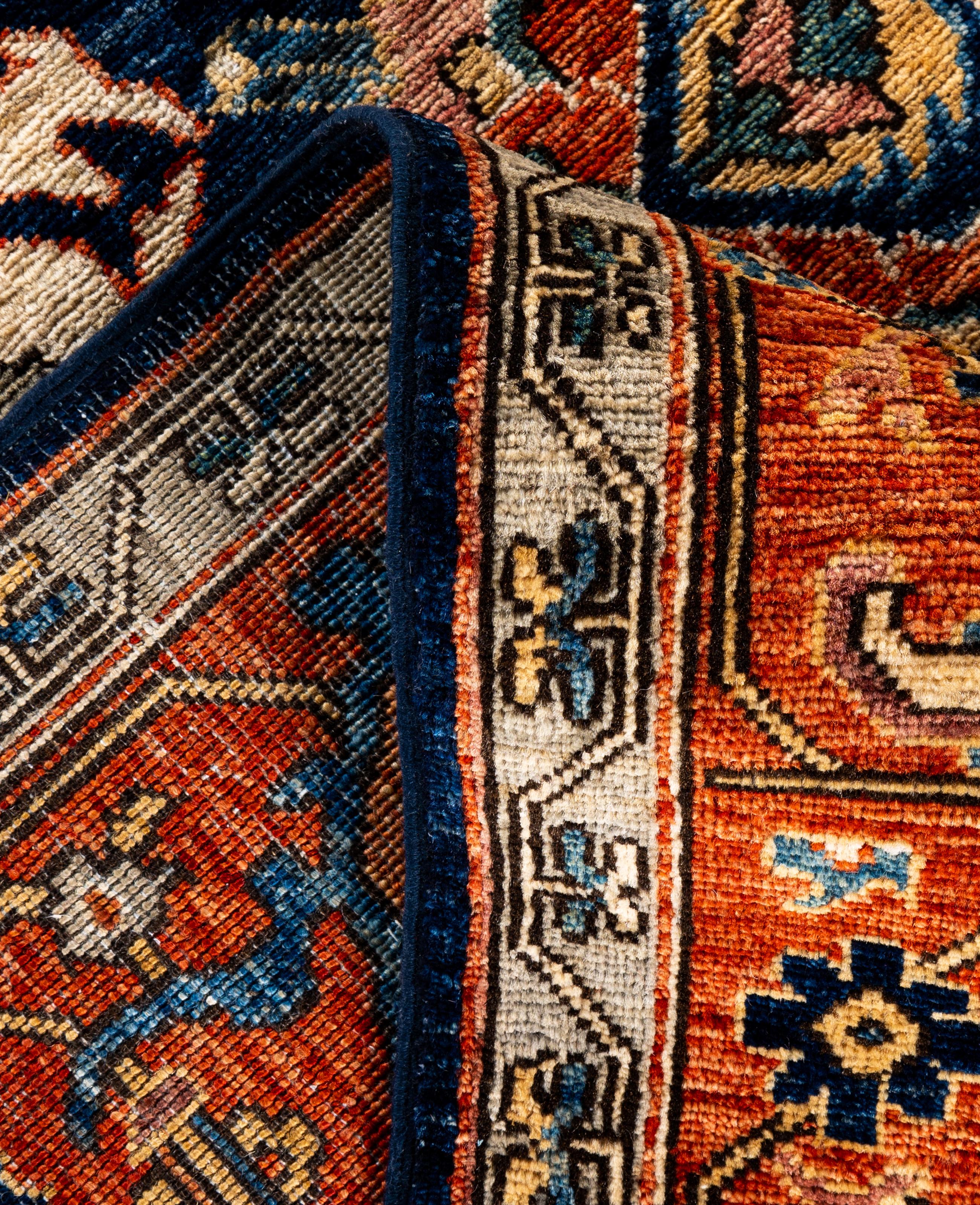 Contemporary Traditional Tribal Serapi Wool Hand Knotted Blue Area Rug 6' 3