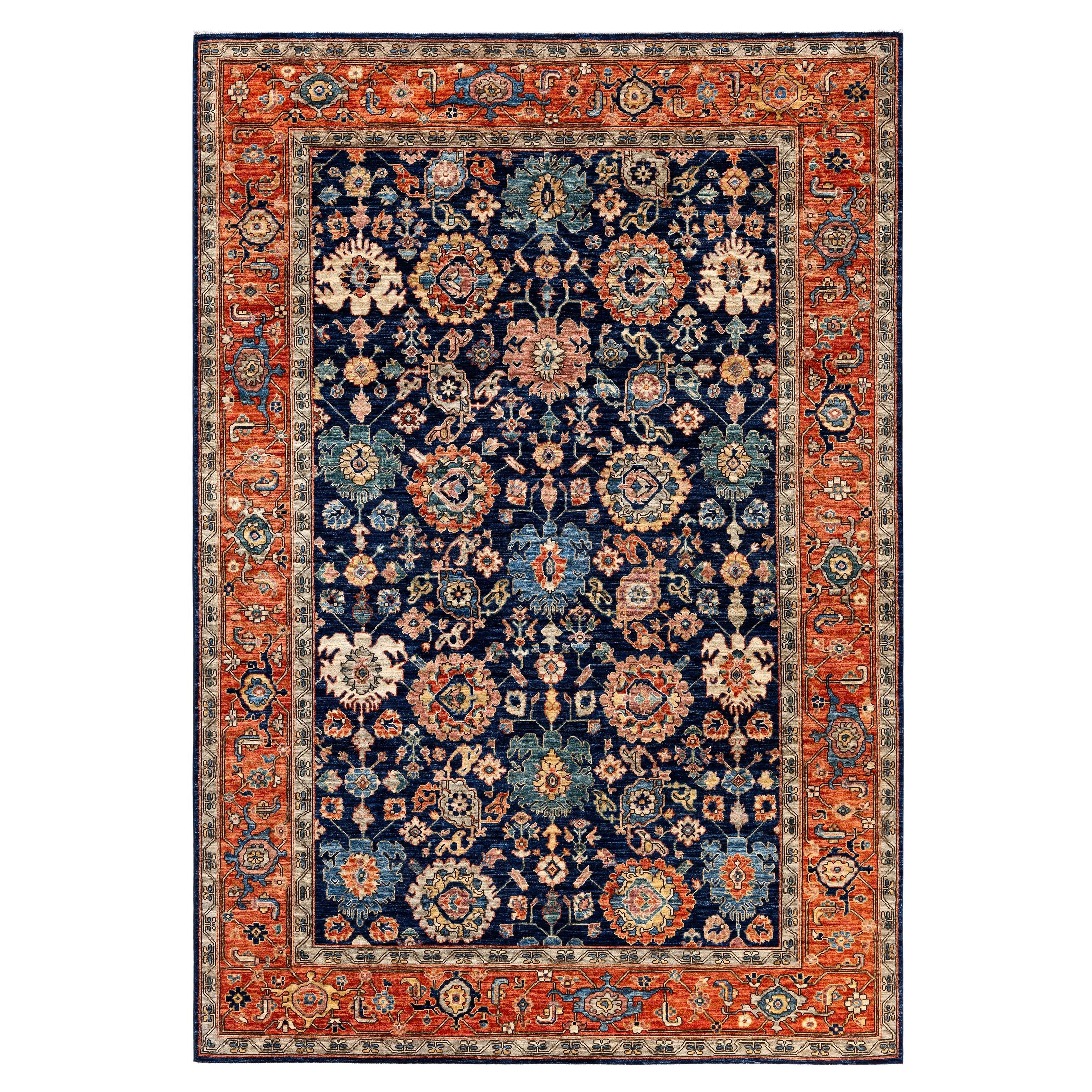 Traditional Tribal Serapi Wool Hand Knotted Blue Area Rug 6' 3" x 9' 2"