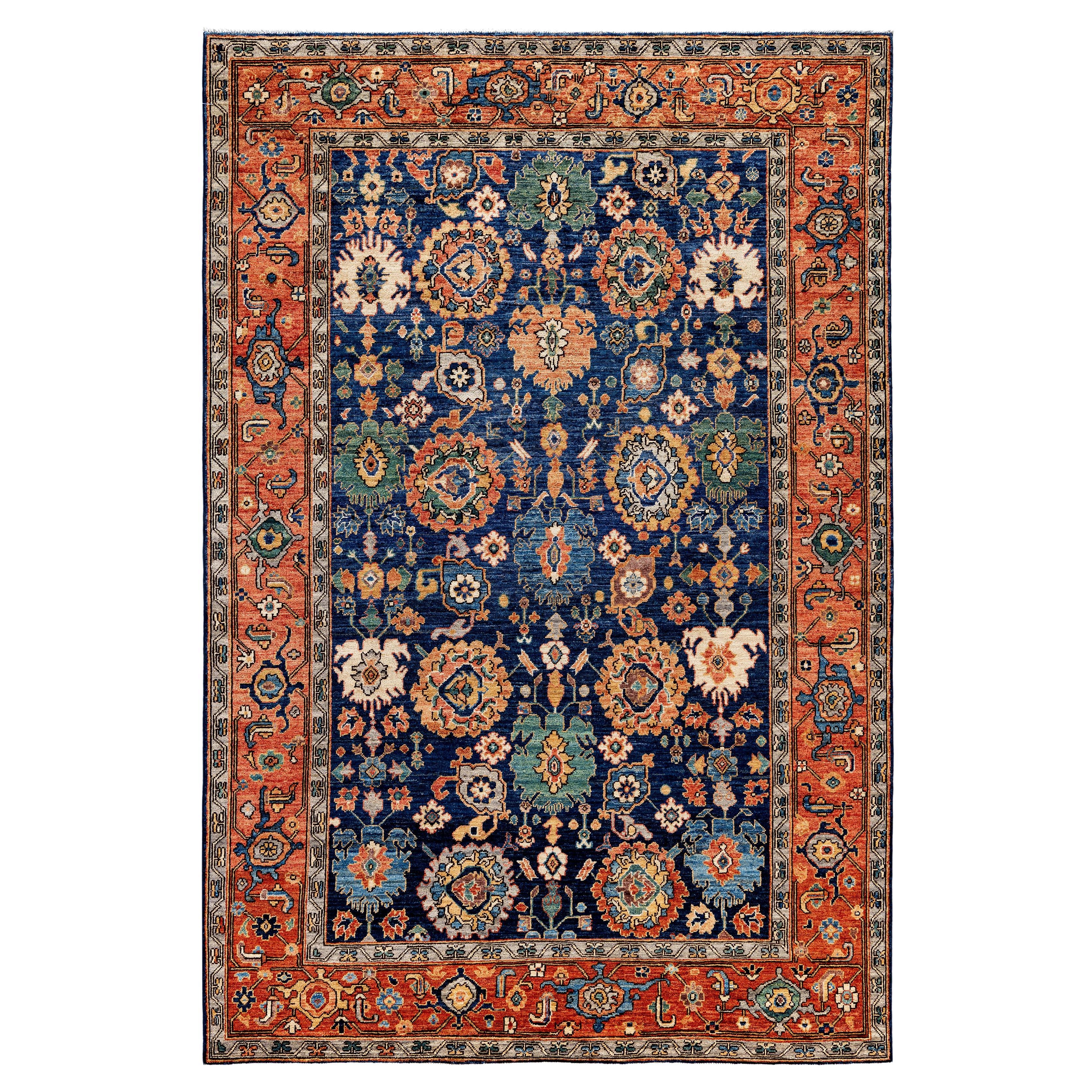 Traditional Tribal Serapi Wool Hand Knotted Blue Area Rug 6' 3" x 9' 2"