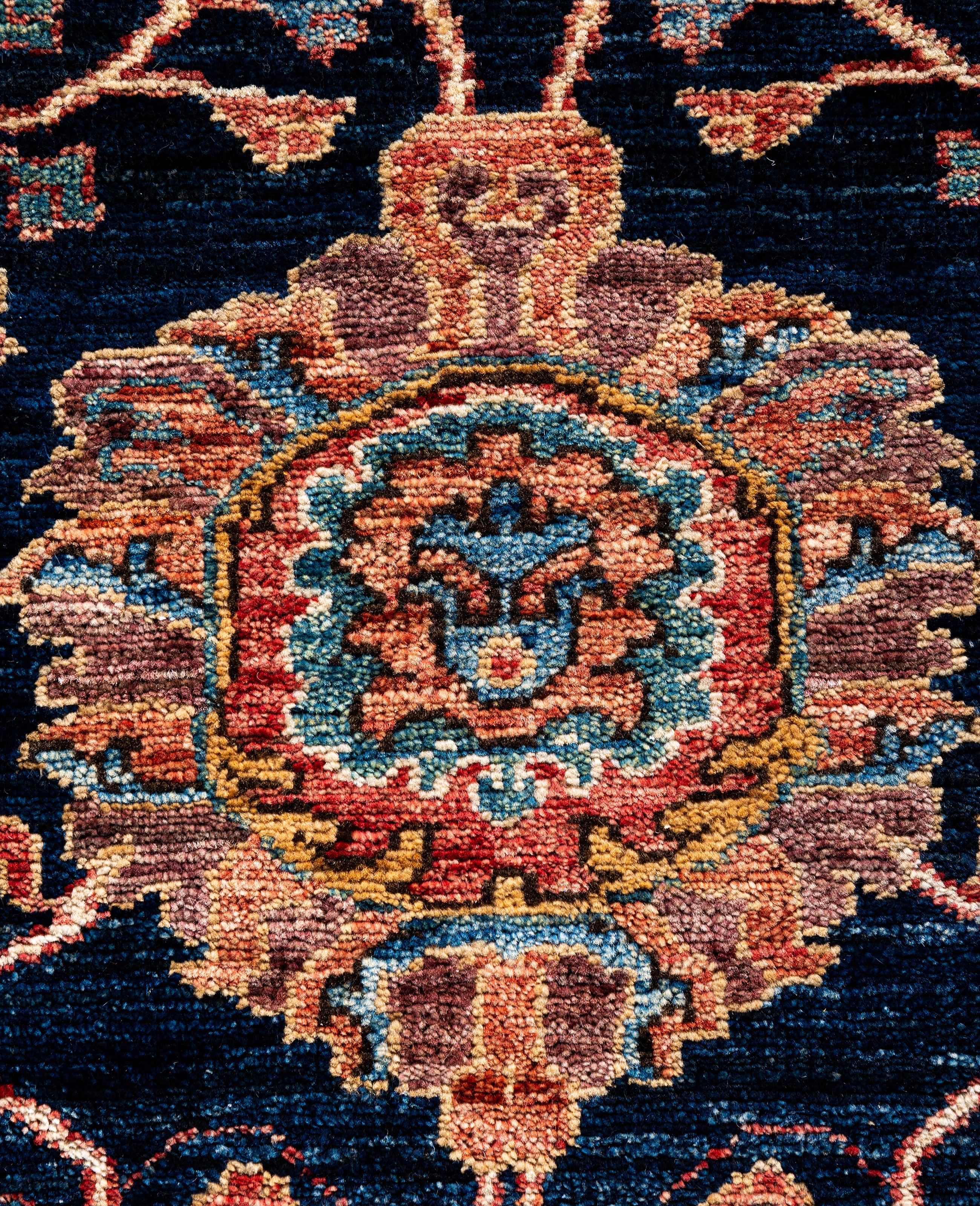 Pakistanais Tapis traditionnel tribal Serapi bleu noué à la main 8' 0