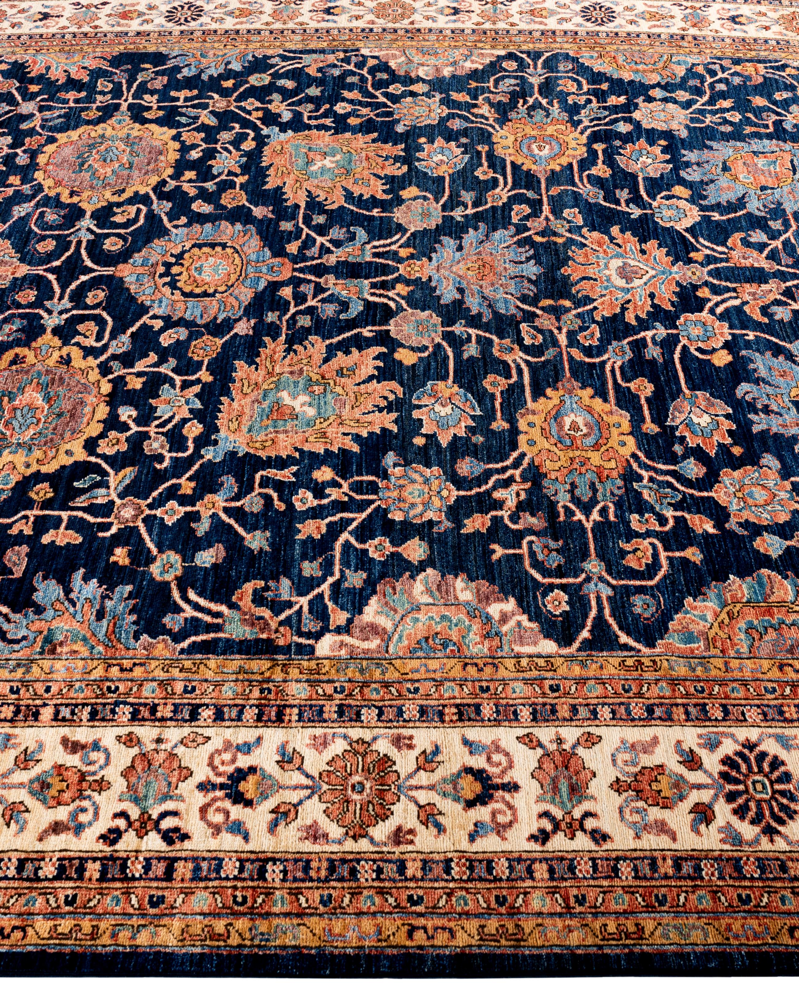 Noué à la main Tapis traditionnel tribal Serapi bleu noué à la main 8' 0