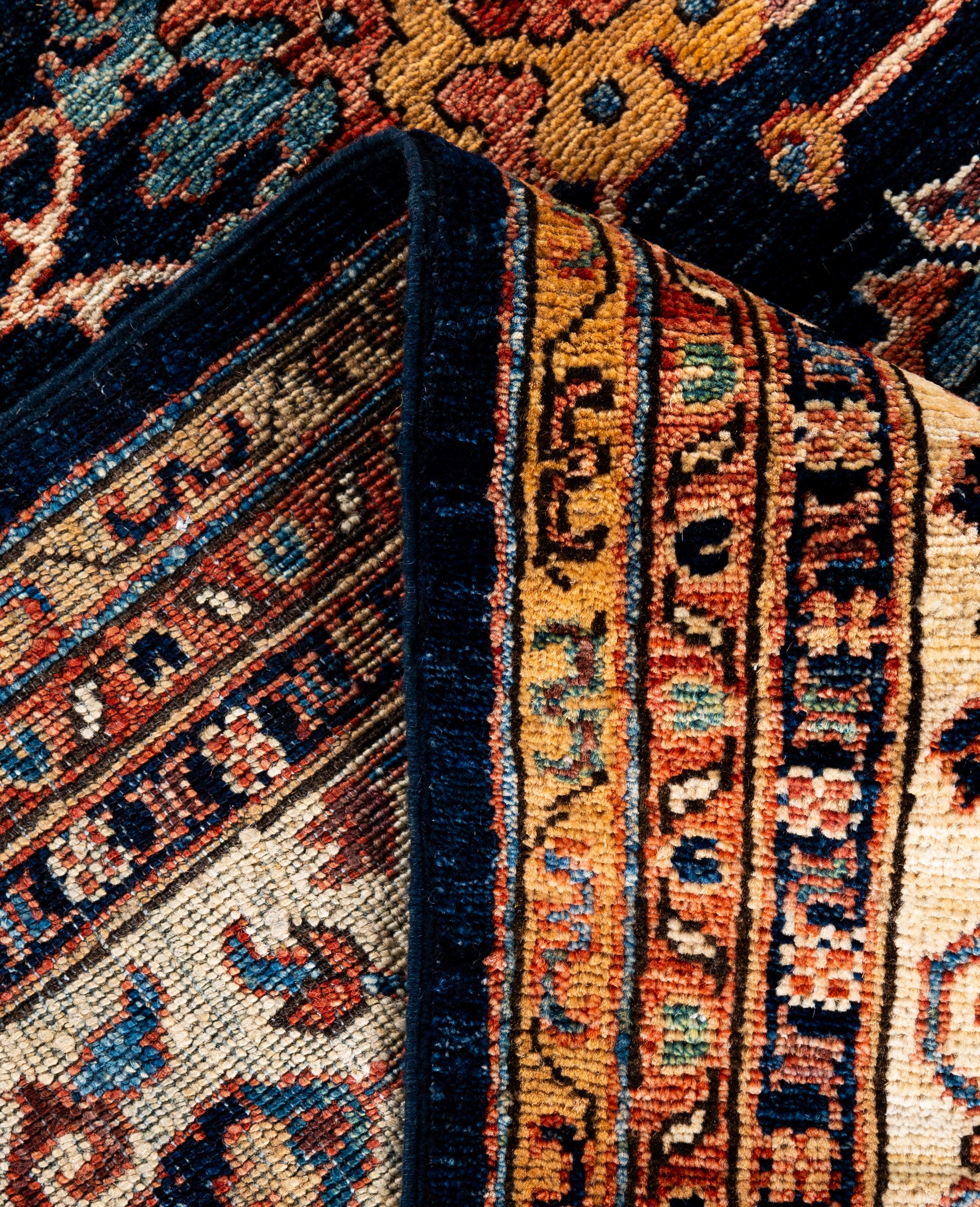 XXIe siècle et contemporain Tapis traditionnel tribal Serapi bleu noué à la main 8' 0