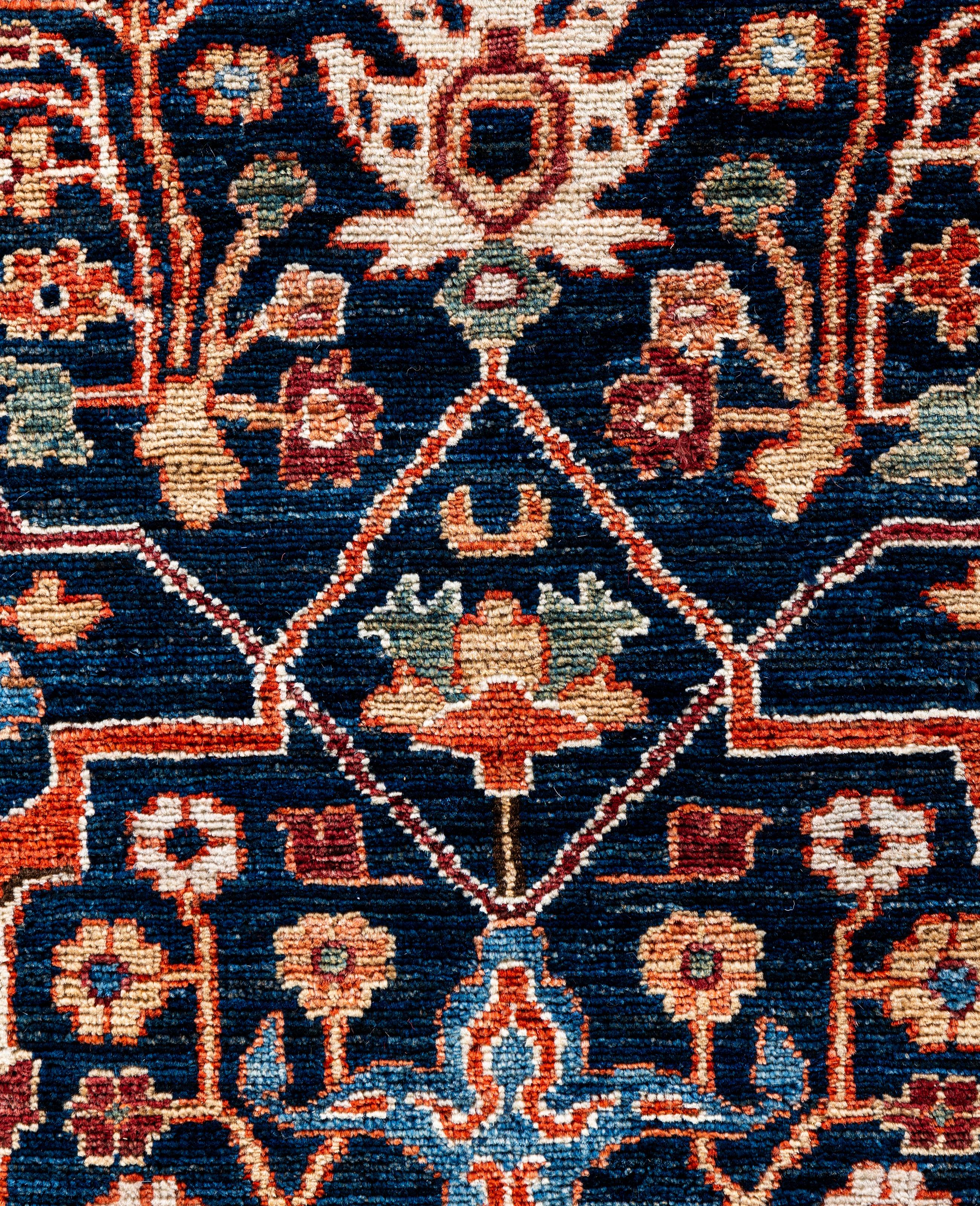 Traditioneller handgeknüpfter blauer Serapi-Wollteppich 8' 0