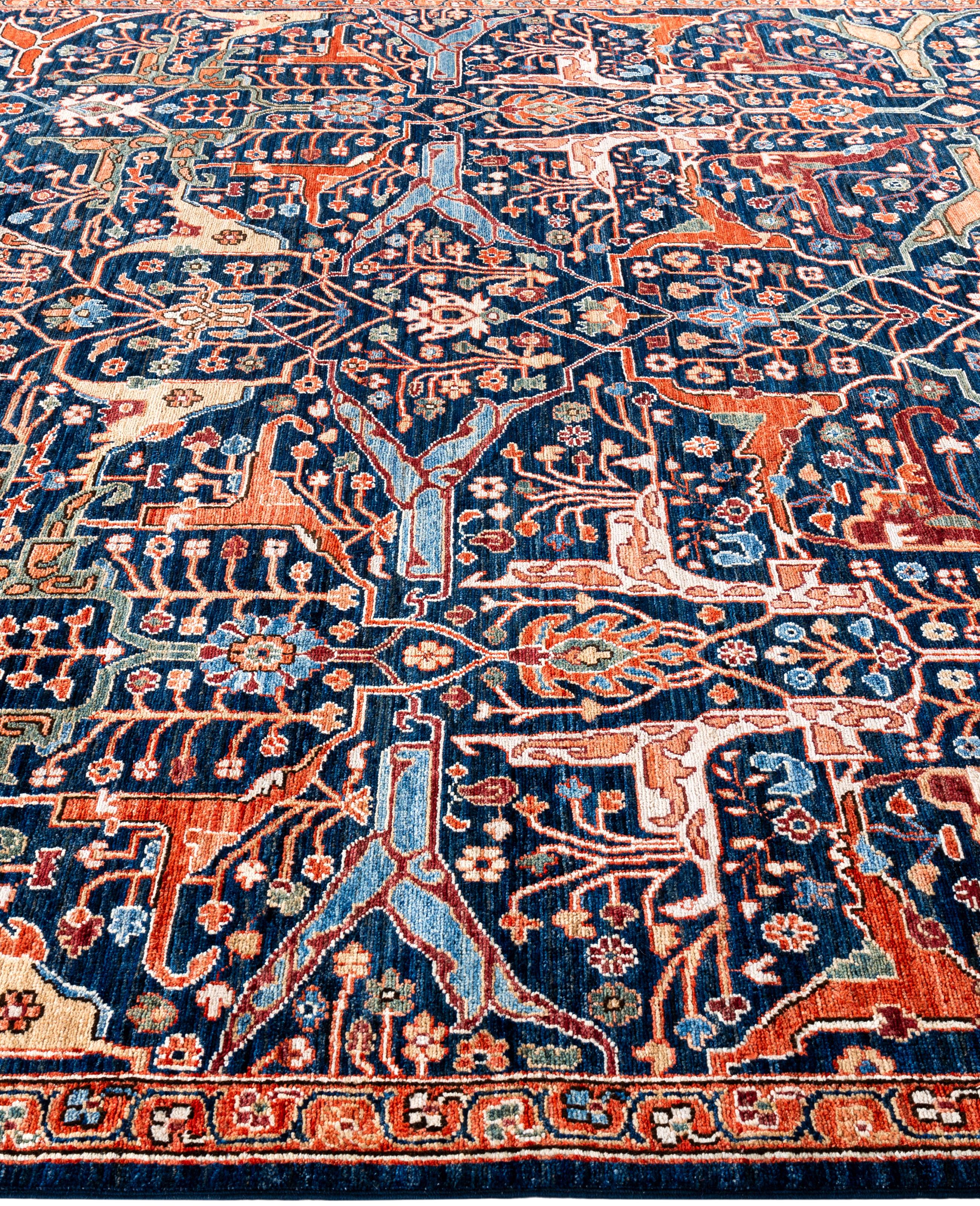 Traditioneller handgeknüpfter blauer Serapi-Wollteppich 8' 0