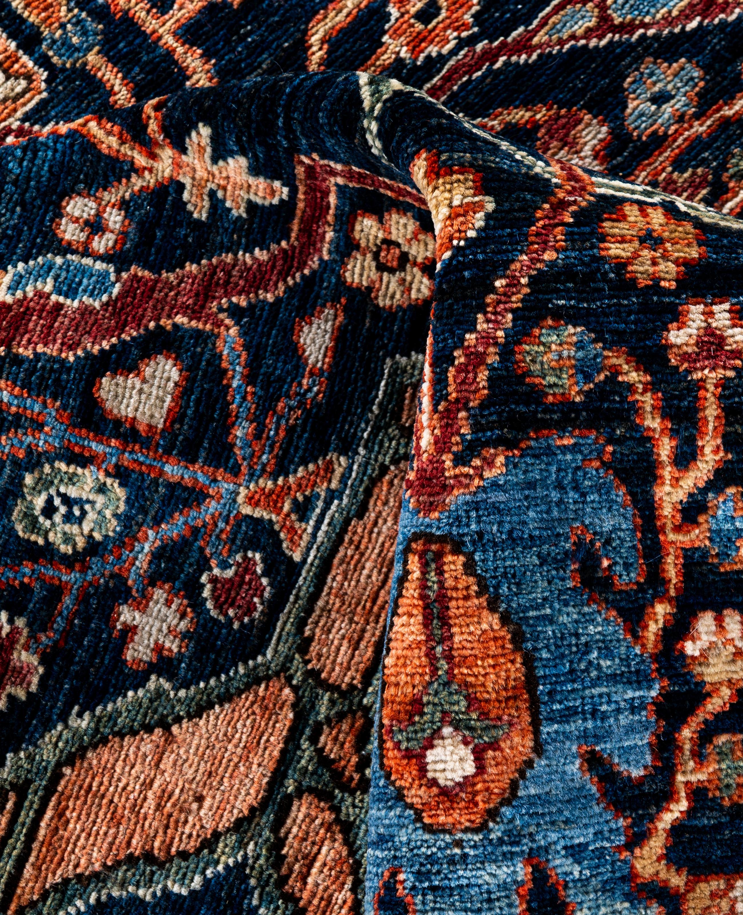 Traditioneller handgeknüpfter blauer Serapi-Wollteppich 8' 0