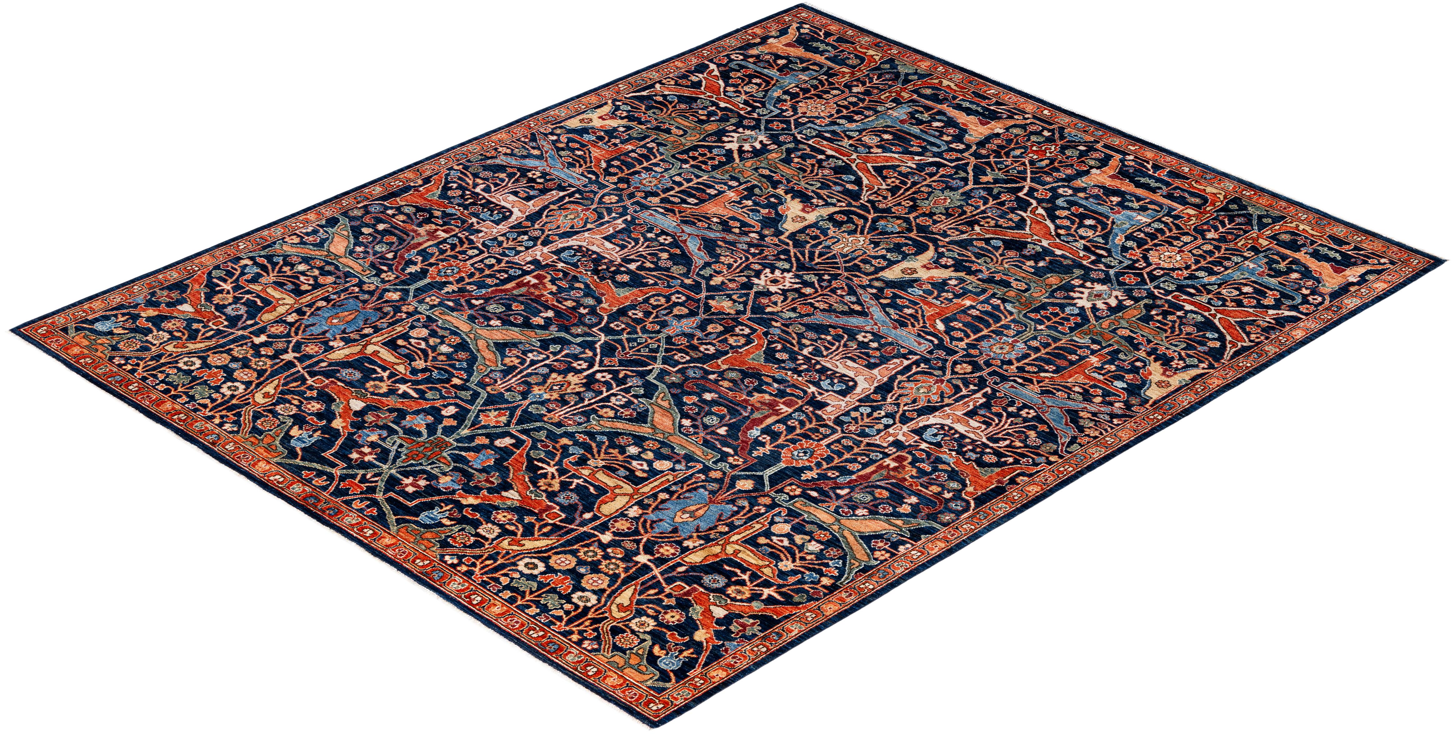 Traditioneller handgeknüpfter blauer Serapi-Wollteppich 8' 0
