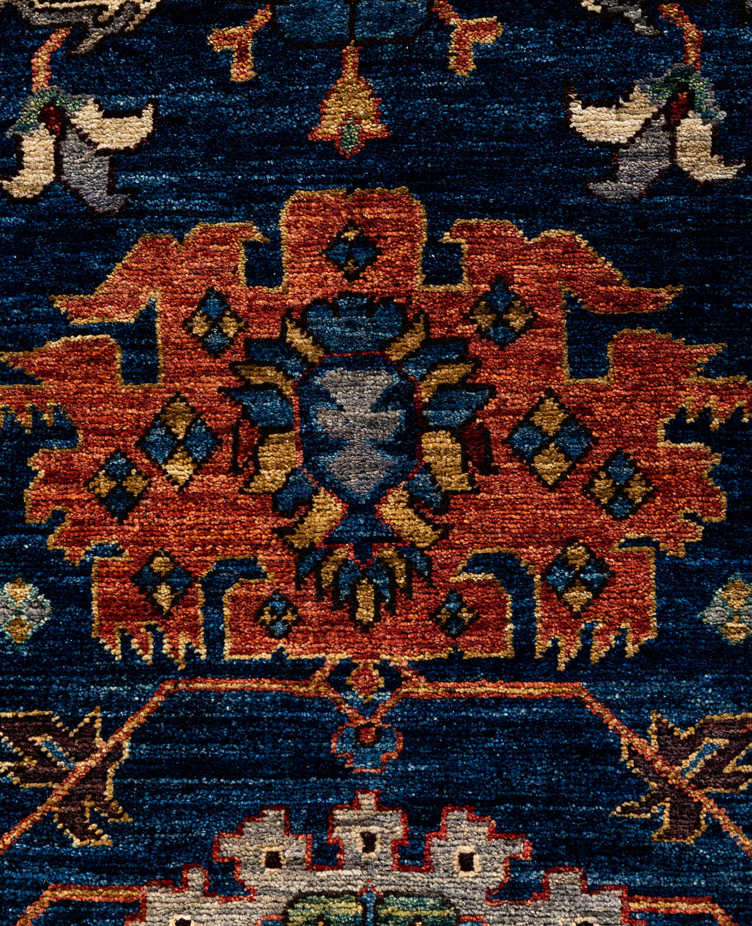 Pakistanais Tapis traditionnel tribal Serapi bleu noué à la main 8' 1