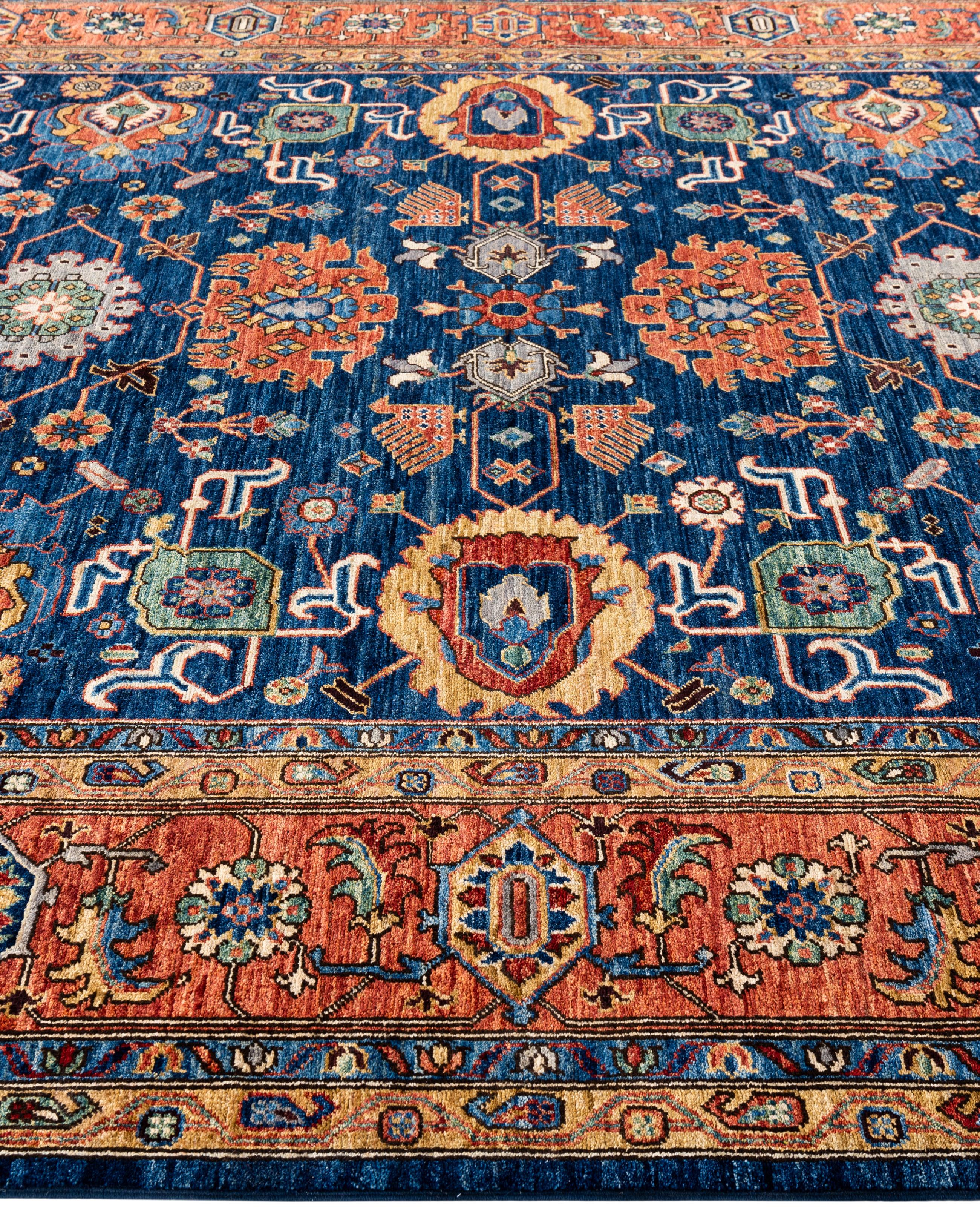 Noué à la main Tapis traditionnel tribal Serapi bleu noué à la main 8' 1