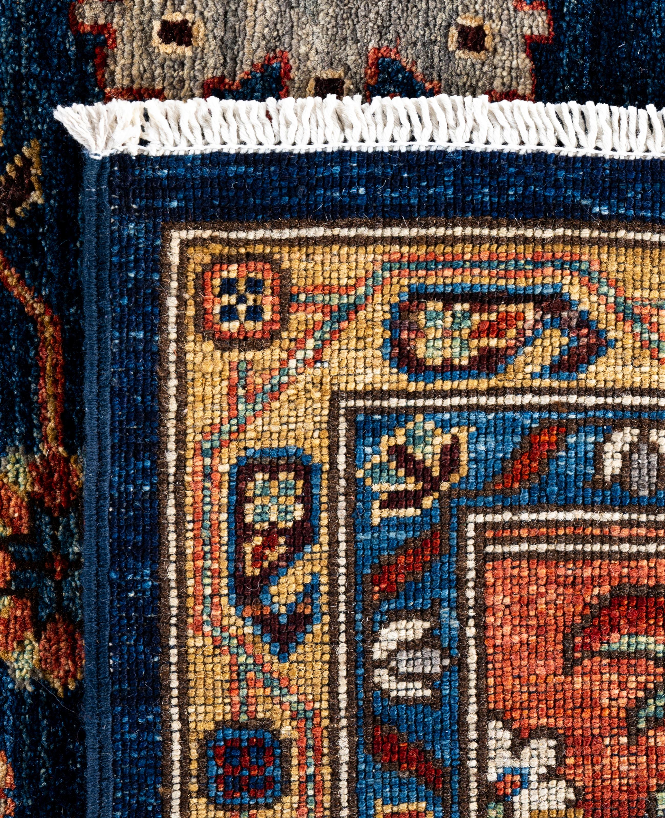 Tapis traditionnel tribal Serapi bleu noué à la main 8' 1