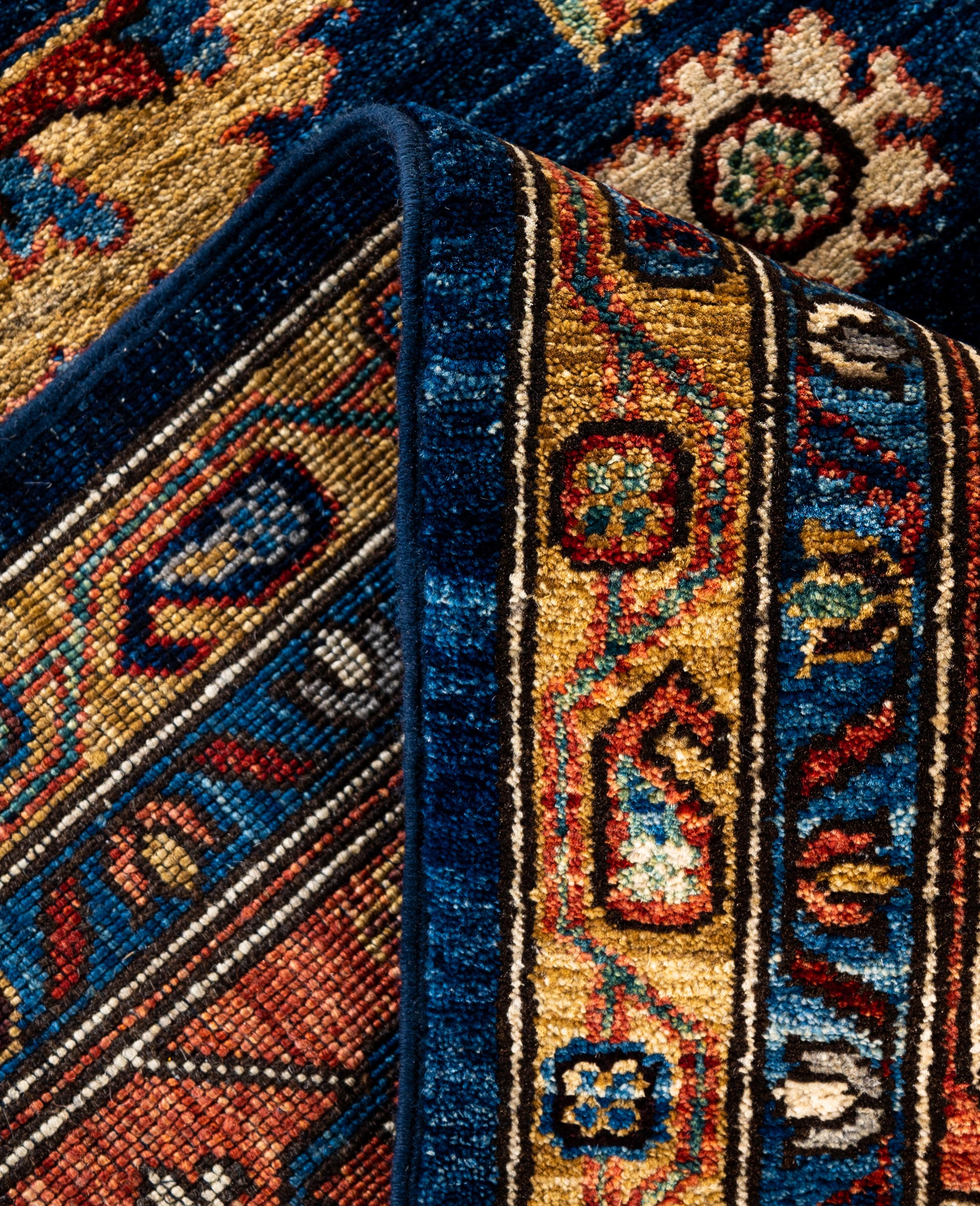 XXIe siècle et contemporain Tapis traditionnel tribal Serapi bleu noué à la main 8' 1
