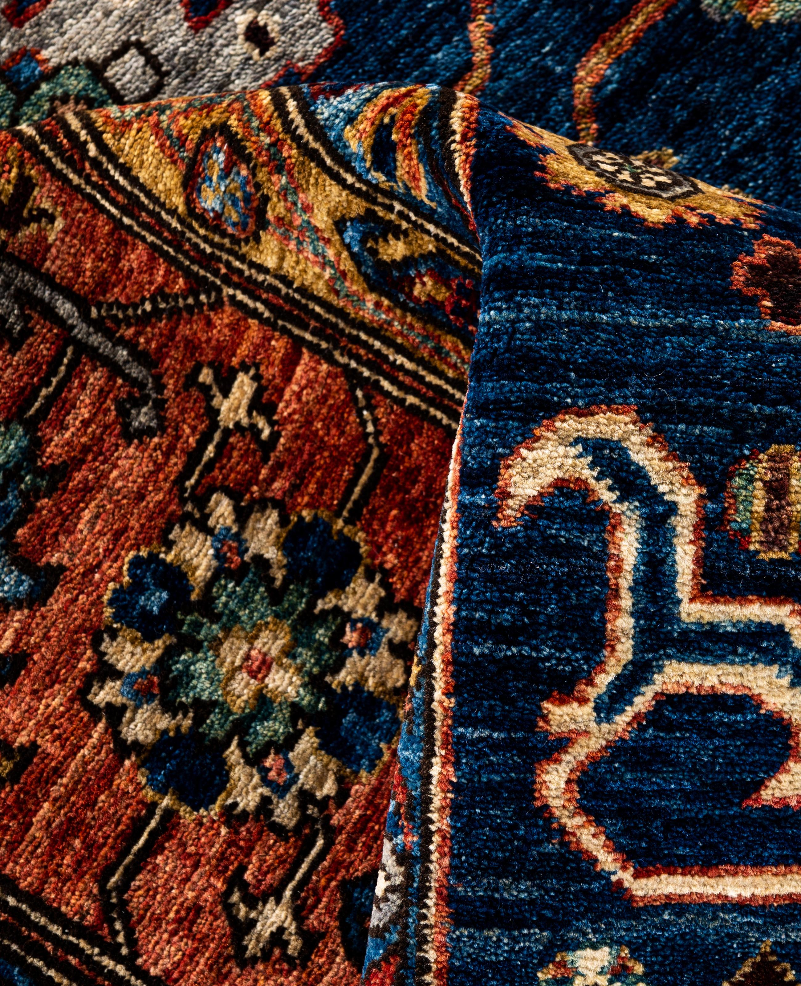 Laine Tapis traditionnel tribal Serapi bleu noué à la main 8' 1