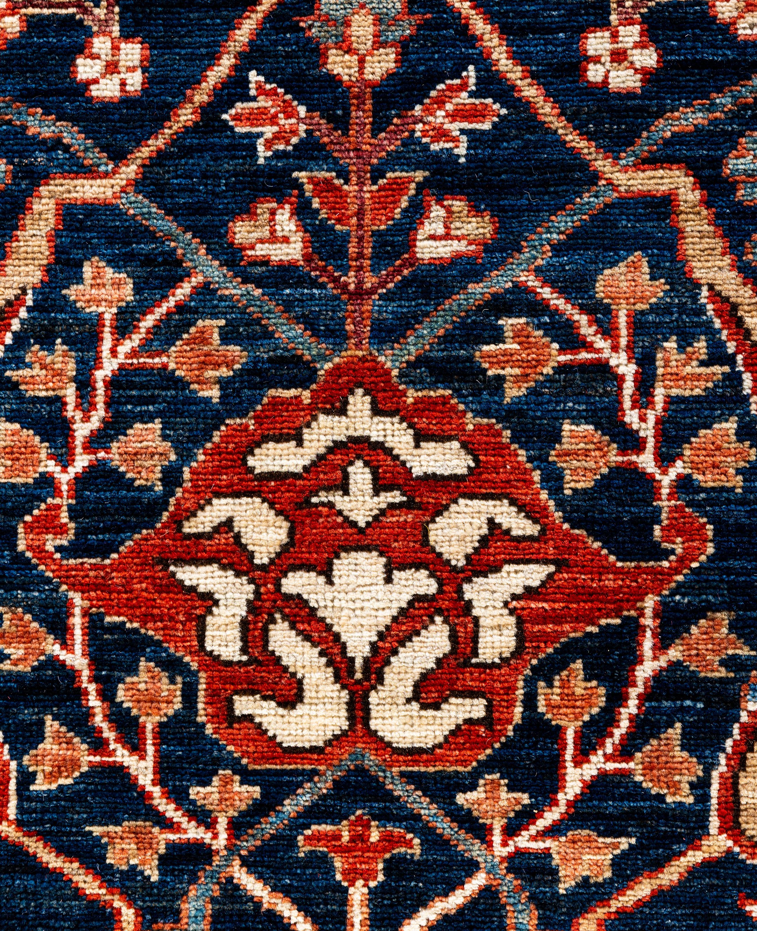 Pakistanais Tapis traditionnel tribal Serapi bleu noué à la main 8' 1