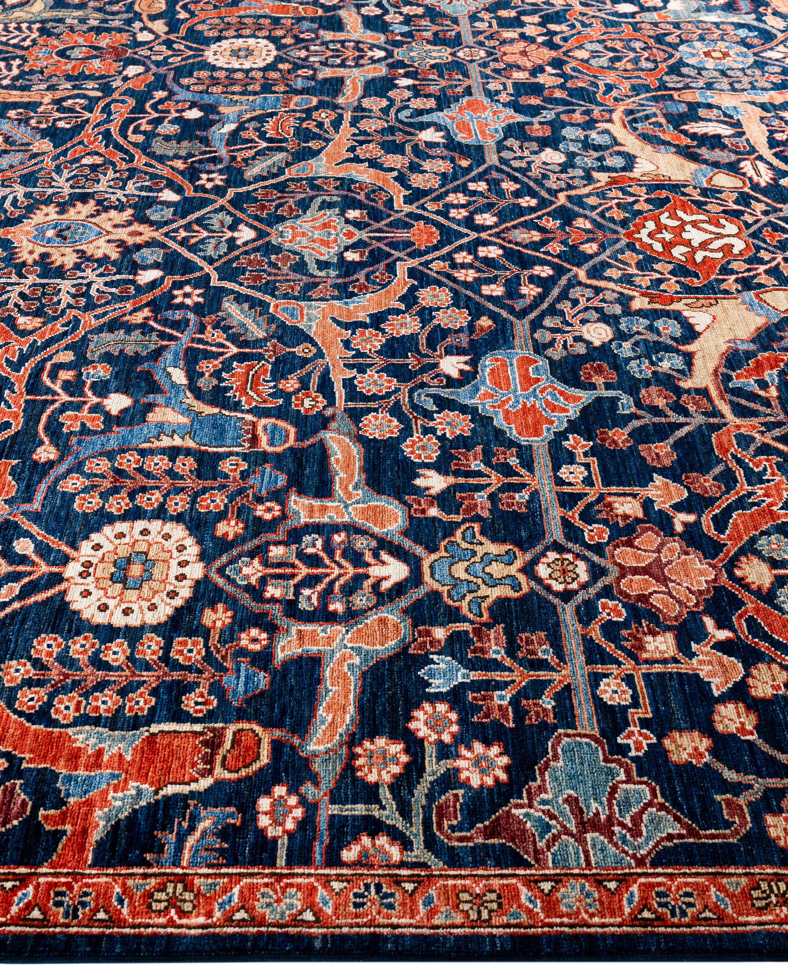 Noué à la main Tapis traditionnel tribal Serapi bleu noué à la main 8' 1