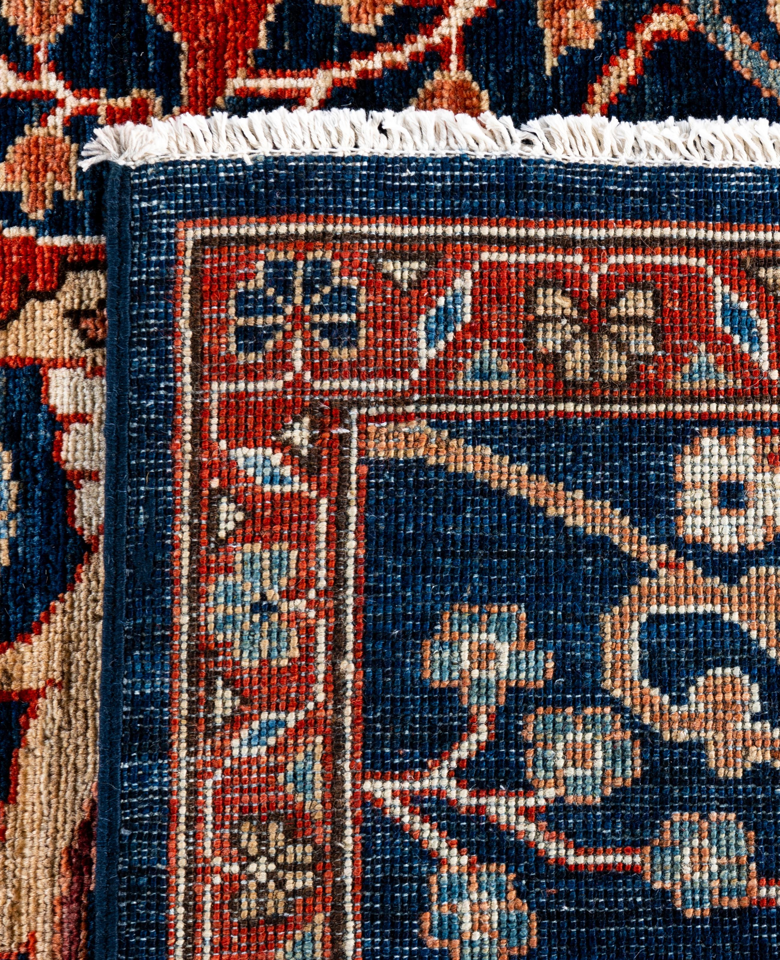 Tapis traditionnel tribal Serapi bleu noué à la main 8' 1