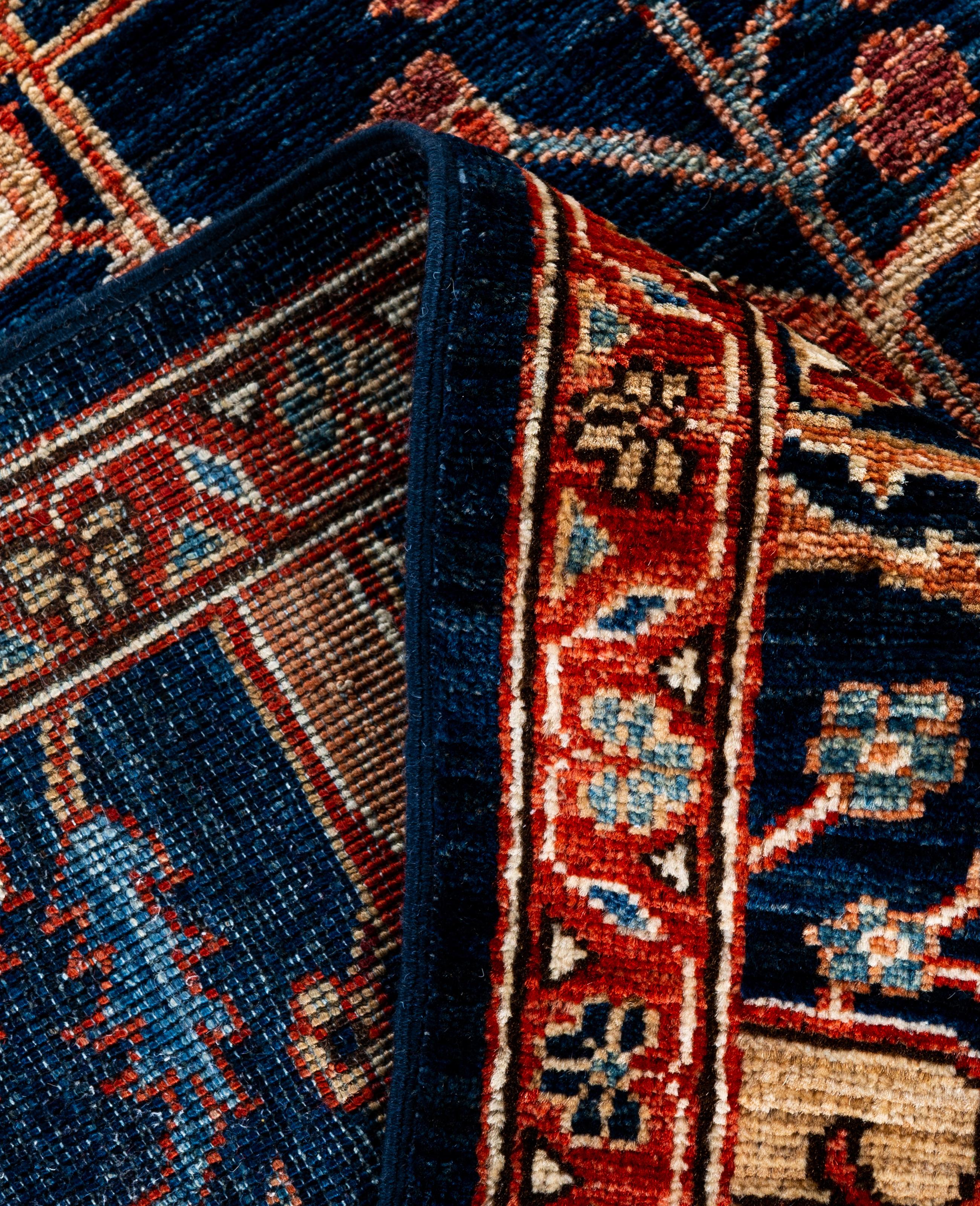 XXIe siècle et contemporain Tapis traditionnel tribal Serapi bleu noué à la main 8' 1