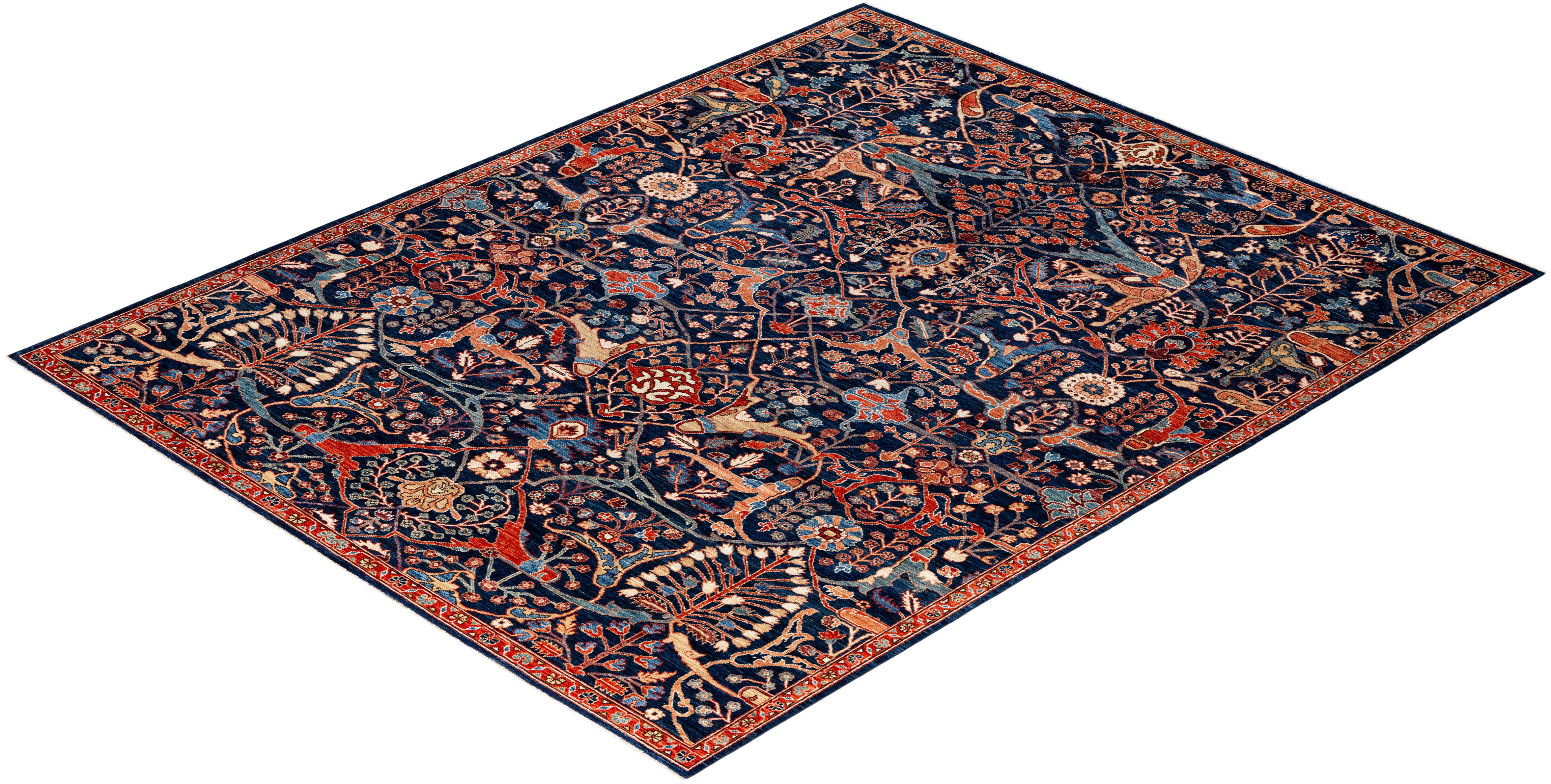 Tapis traditionnel tribal Serapi bleu noué à la main 8' 1