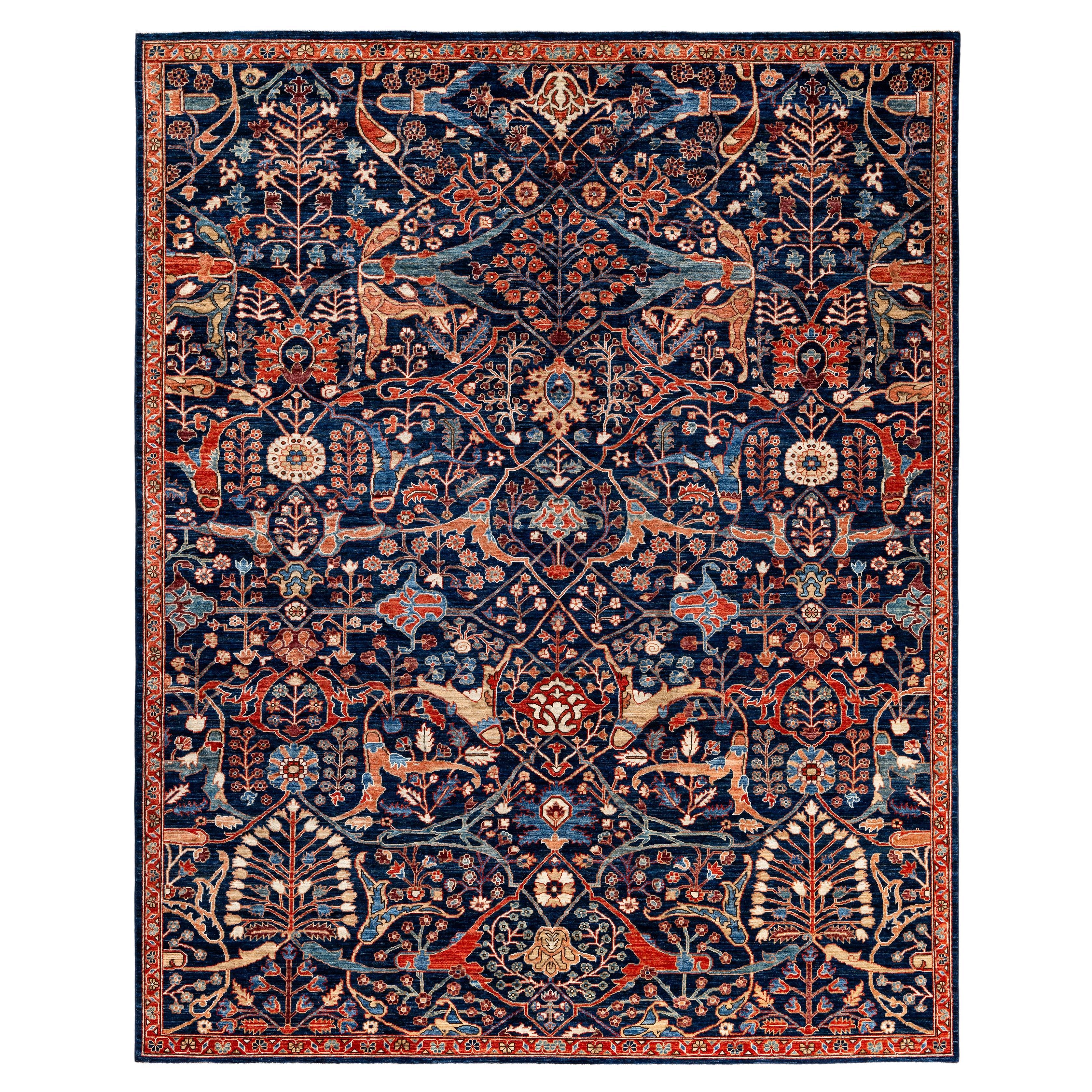 Traditional Tribal Serapi Wool Hand Knotted Blue Area Rug 8' 1" x 9' 11"