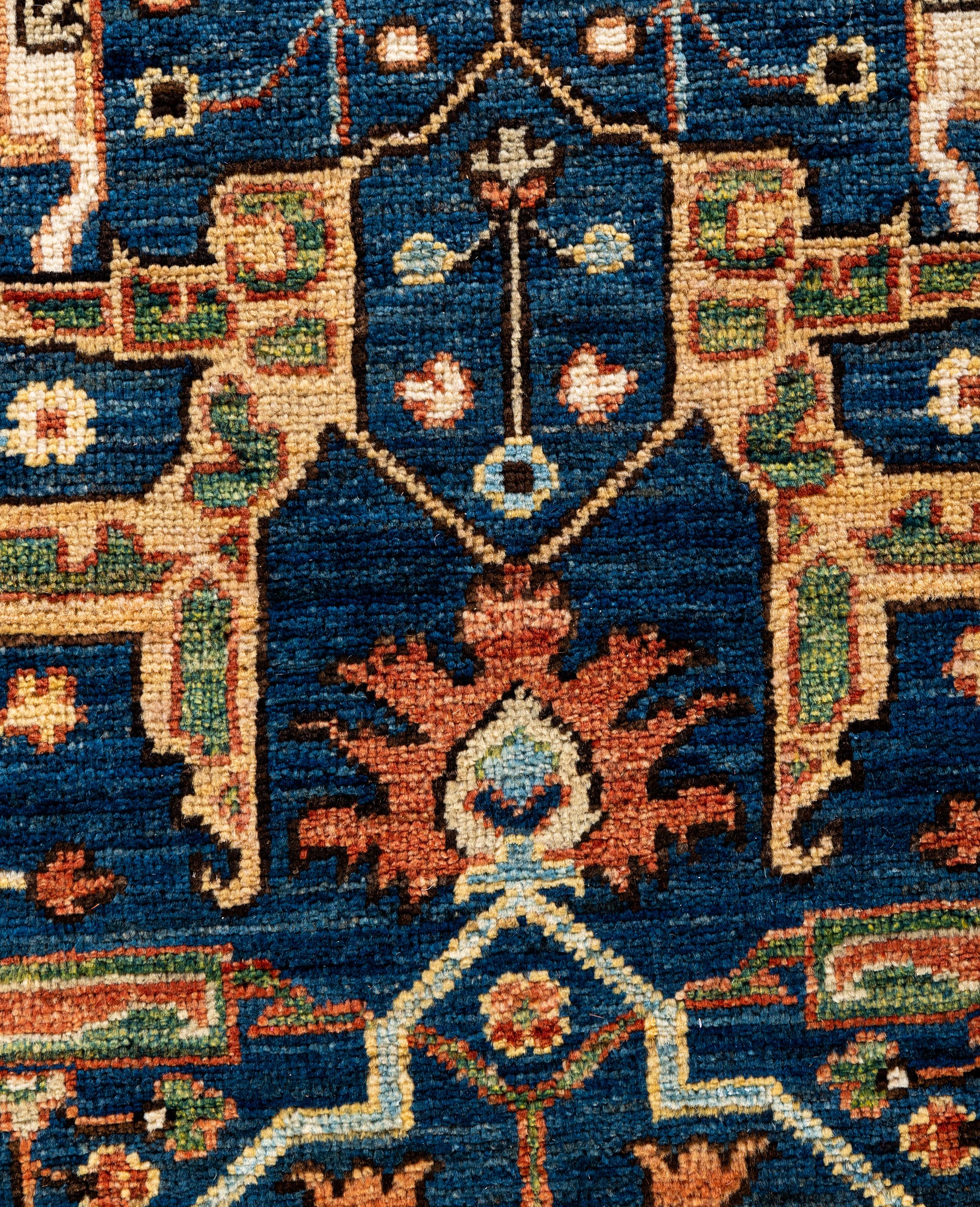Pakistanais Tapis traditionnel tribal Serapi bleu noué à la main 8' 1