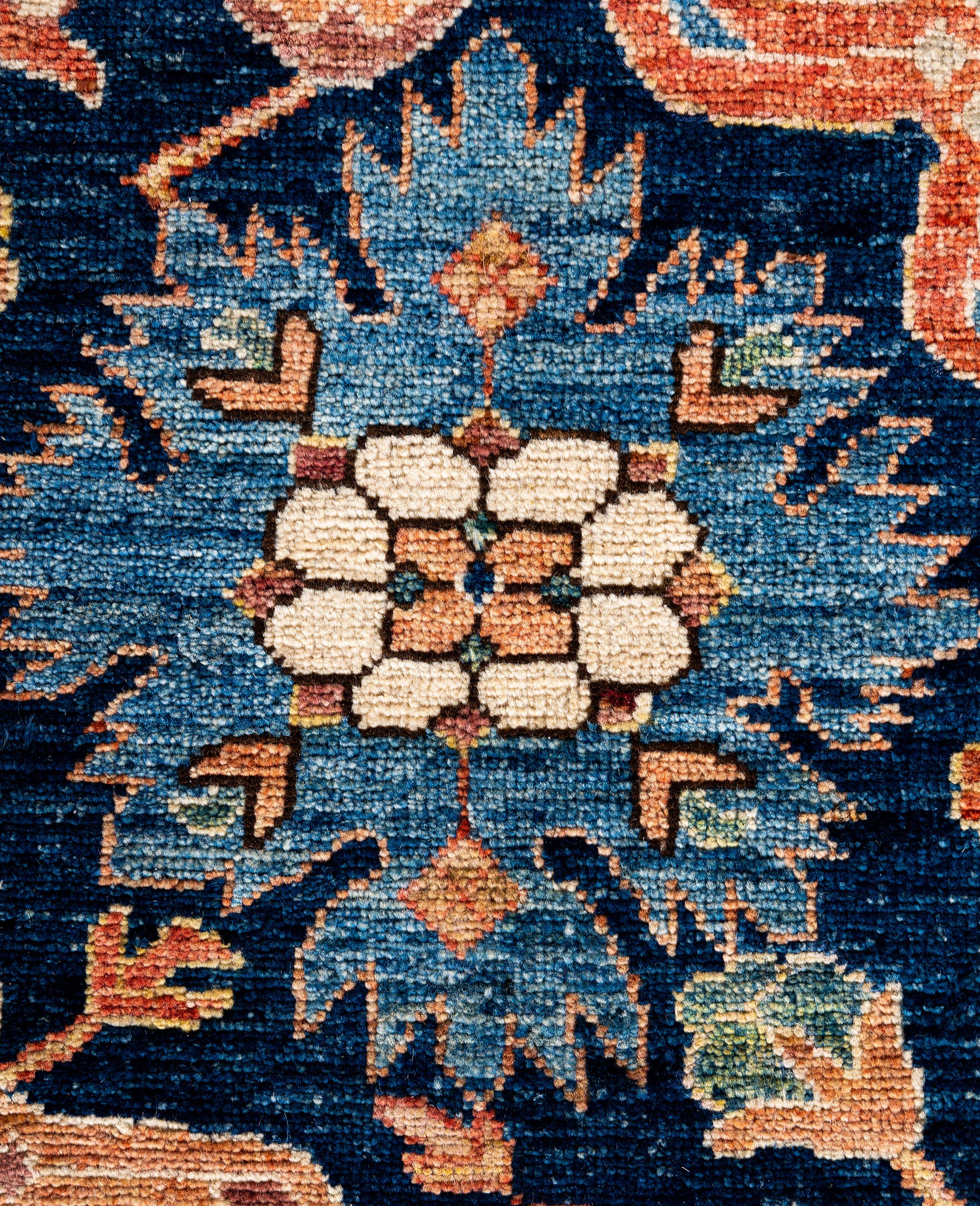 Pakistani Traditional Tribal Serapi Wool Hand Knotted Blue Area Rug 8' 1