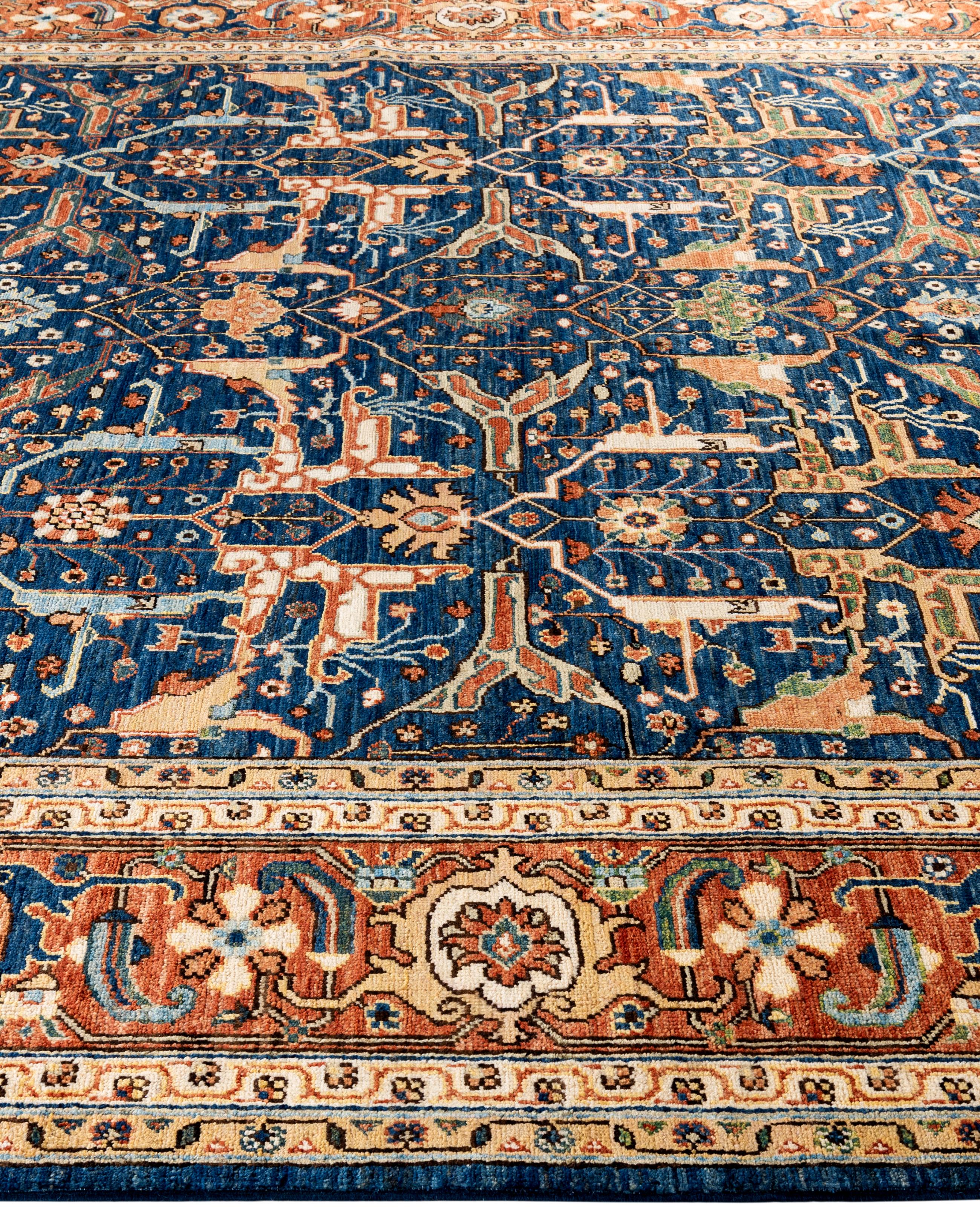 Noué à la main Tapis traditionnel tribal Serapi bleu noué à la main 8' 1