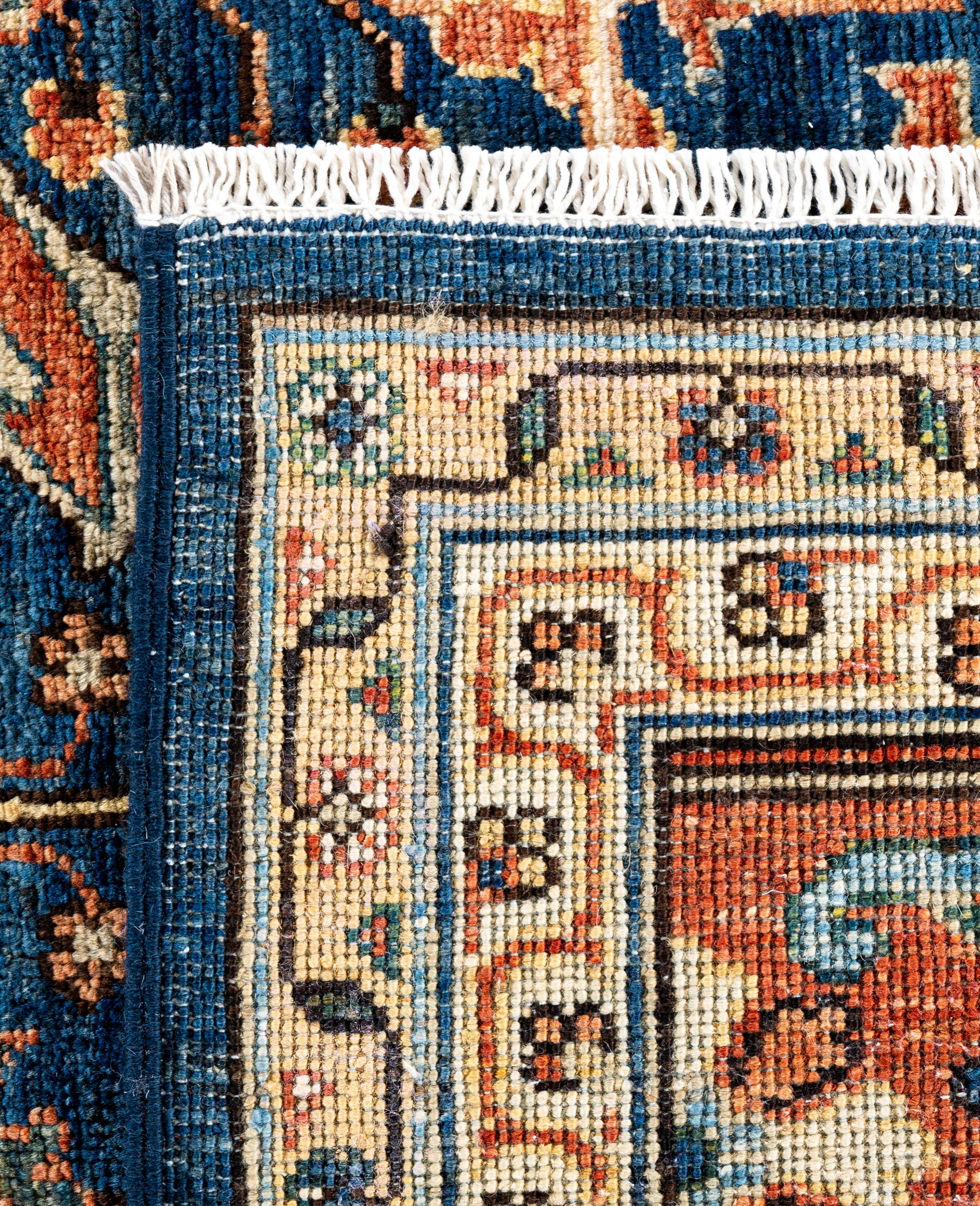 Tapis traditionnel tribal Serapi bleu noué à la main 8' 1