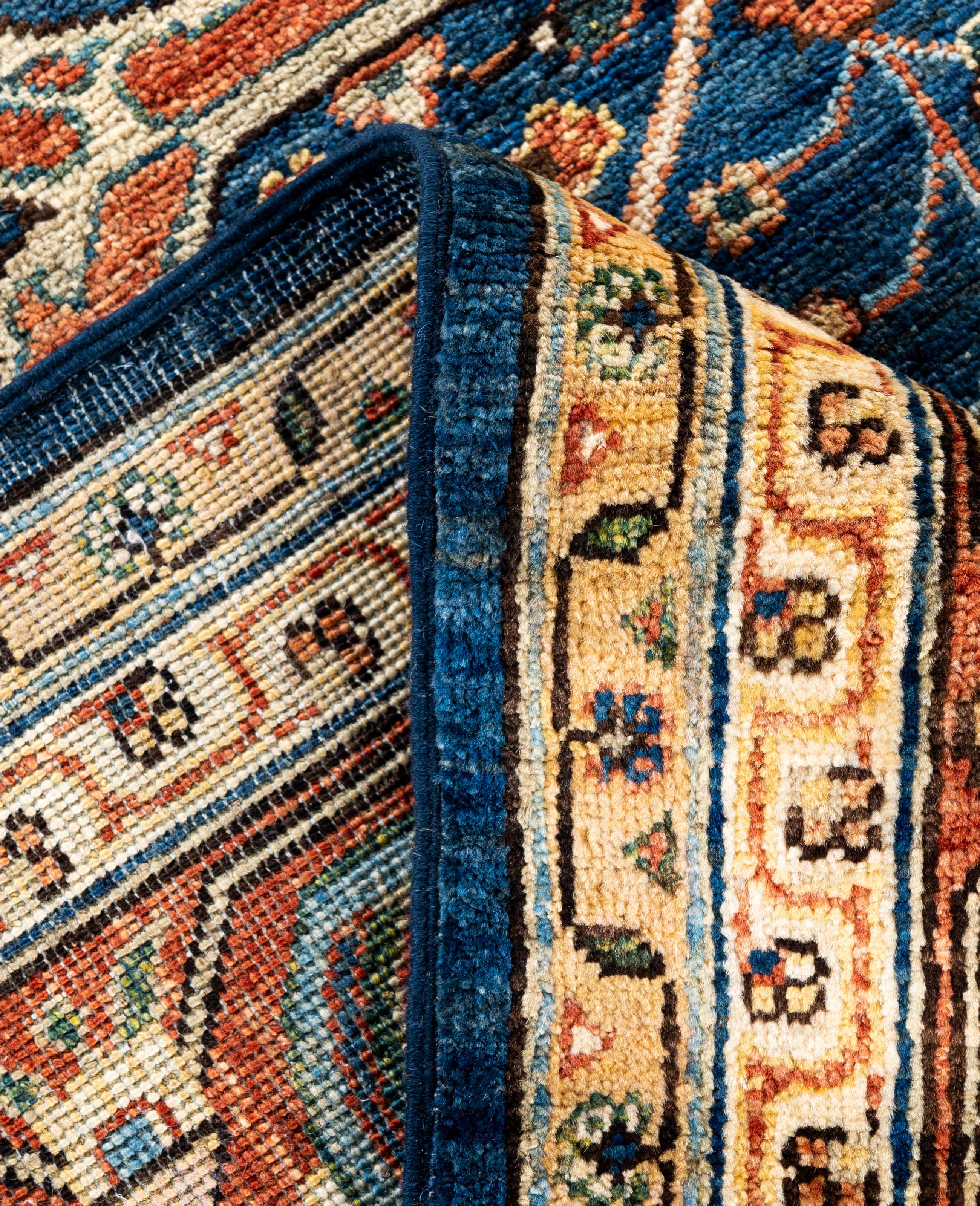 XXIe siècle et contemporain Tapis traditionnel tribal Serapi bleu noué à la main 8' 1