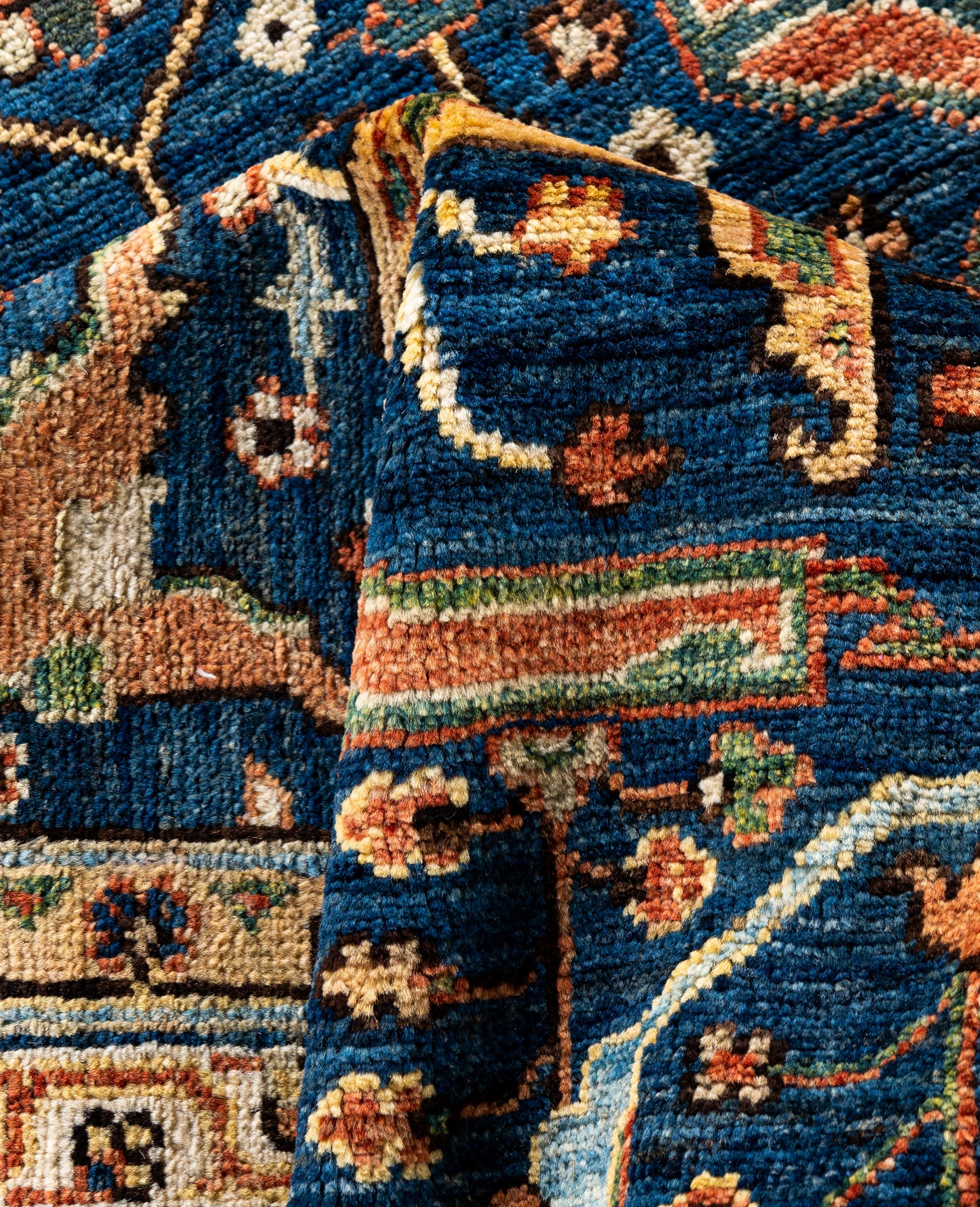 Laine Tapis traditionnel tribal Serapi bleu noué à la main 8' 1