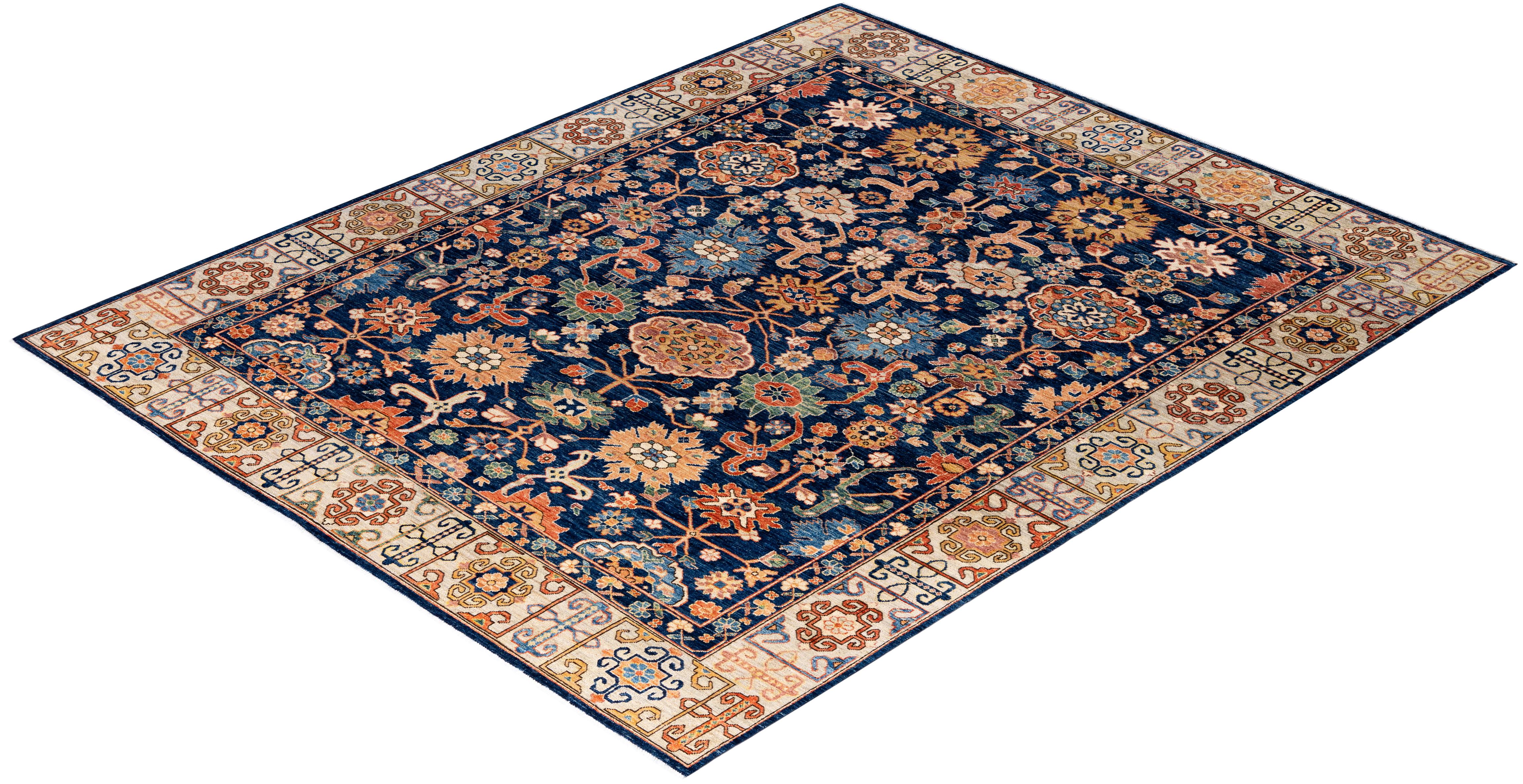 Traditional Tribal Serapi Wool Hand Knotted Blue Area Rug 8' 1