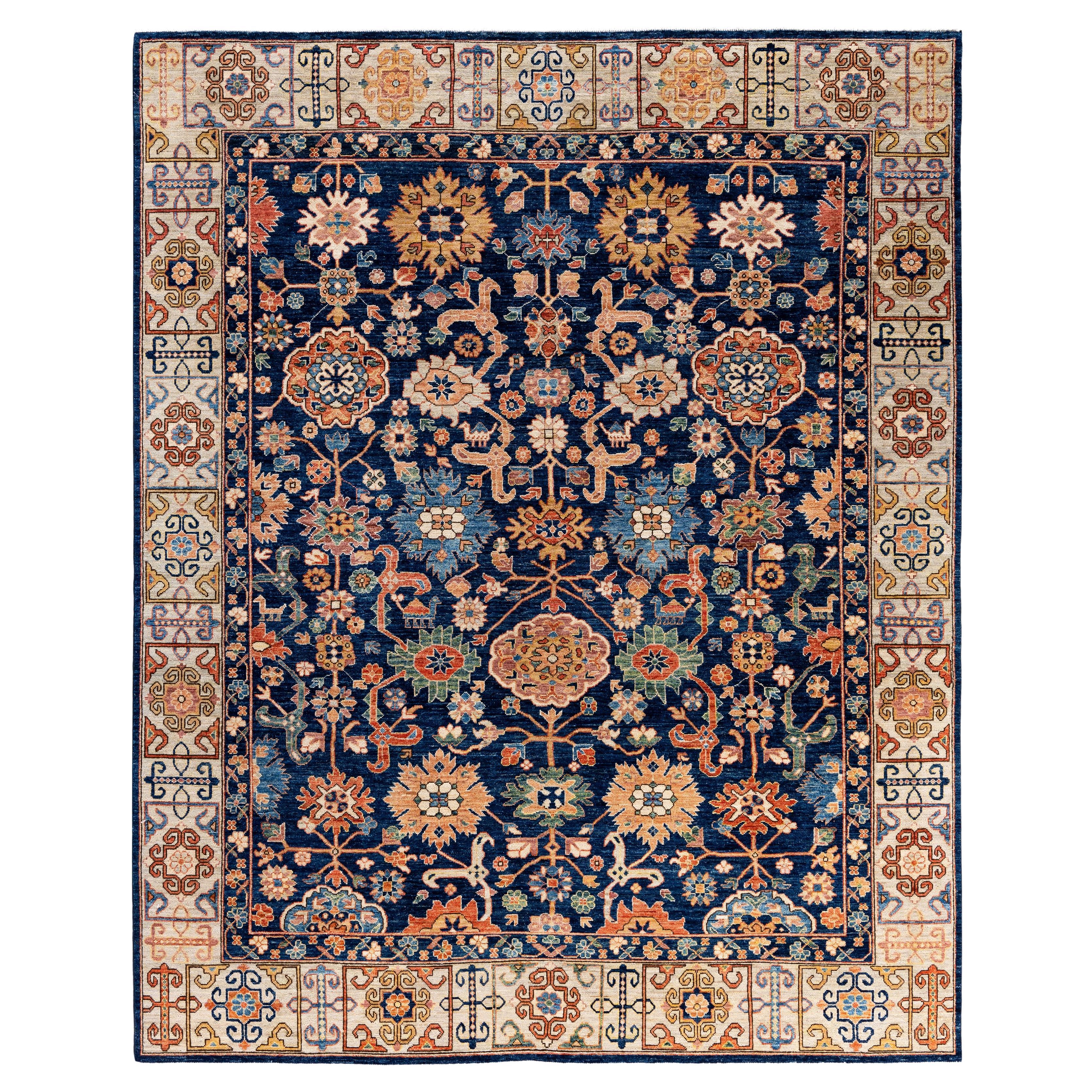 Traditional Tribal Serapi Wool Hand Knotted Blue Area Rug 8' 1" x 9' 9"