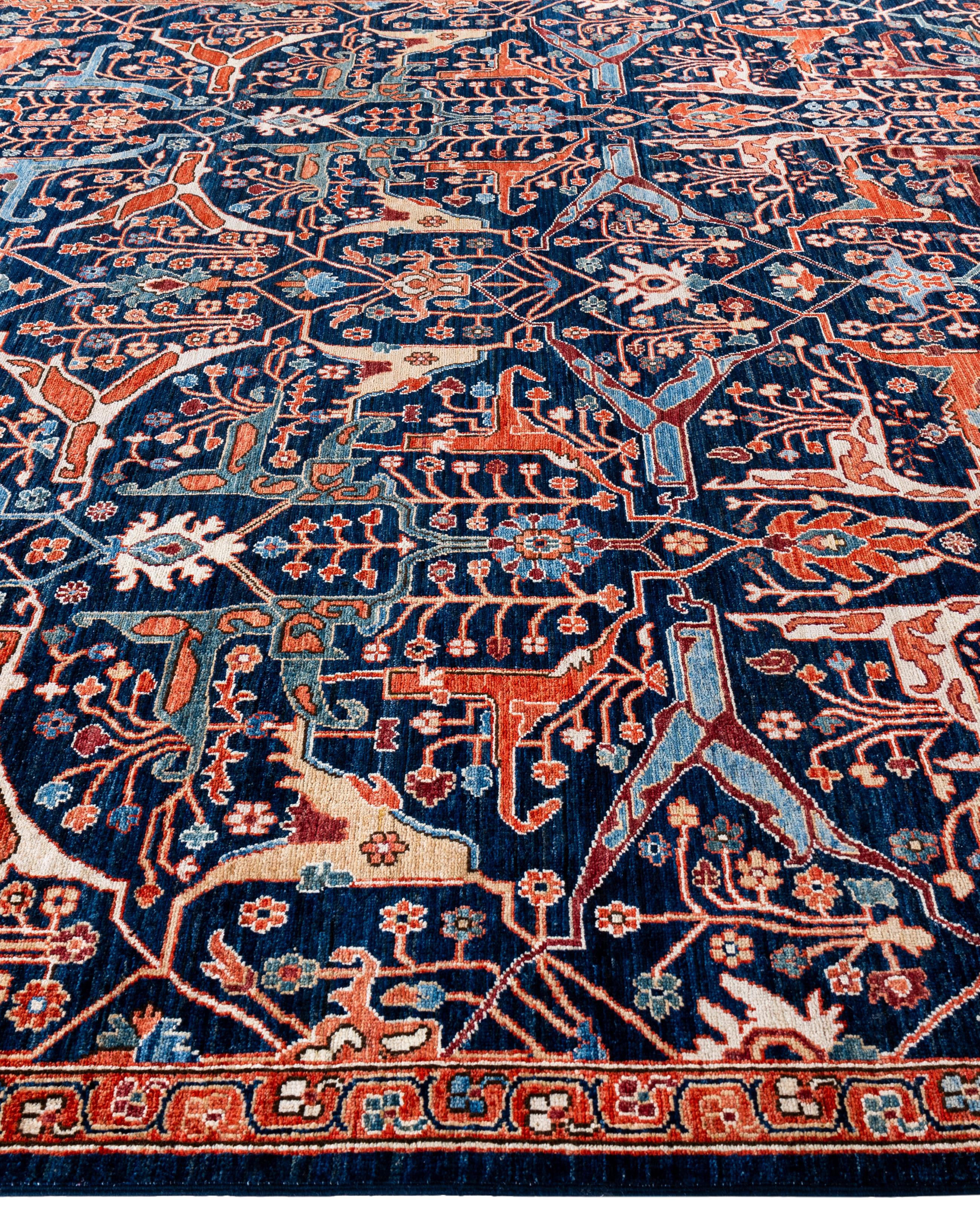 Noué à la main Tapis traditionnel tribal Serapi bleu noué à la main 8' 11