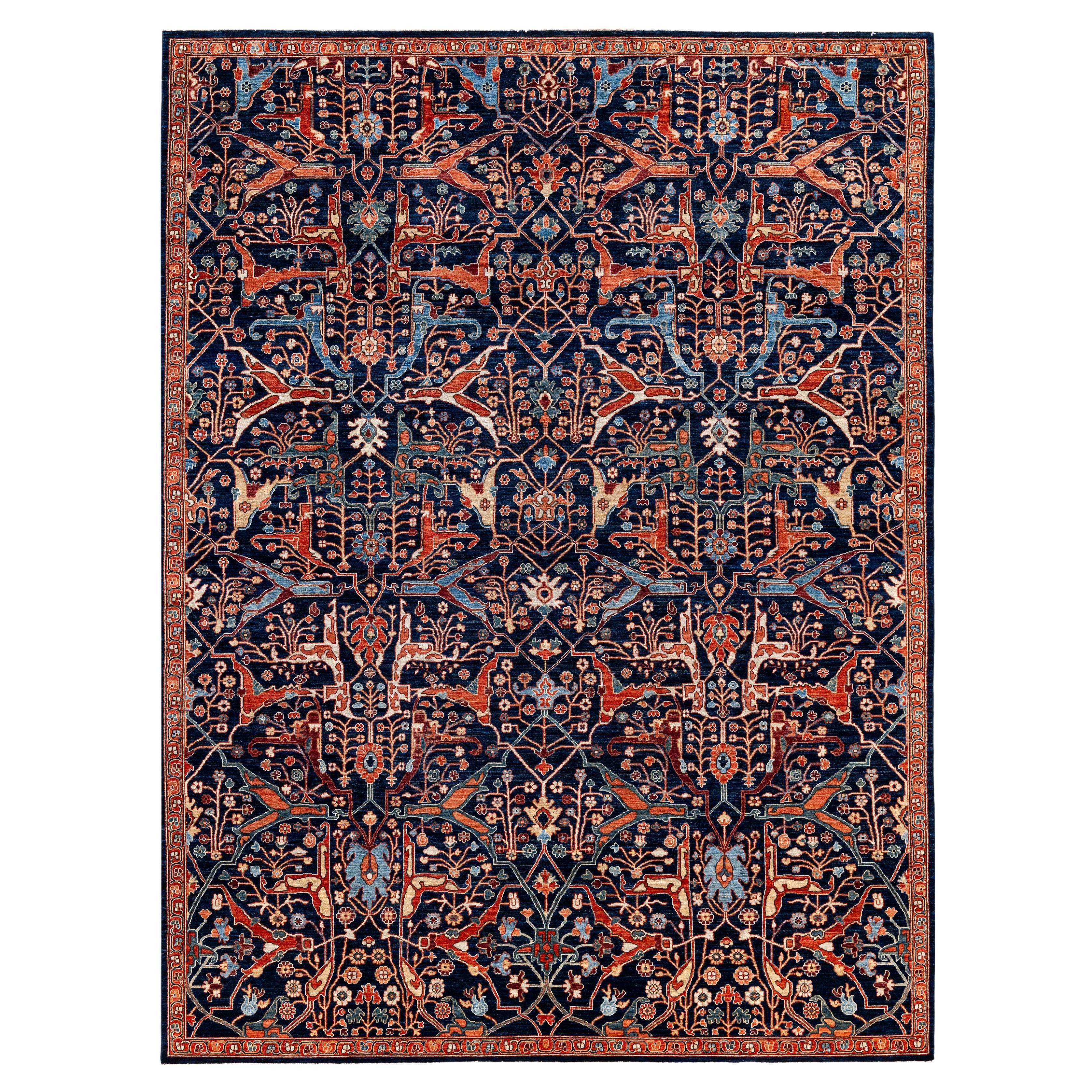 Traditional Tribal Serapi Wool Hand Knotted Blue Area Rug 8' 11" x 11' 10"