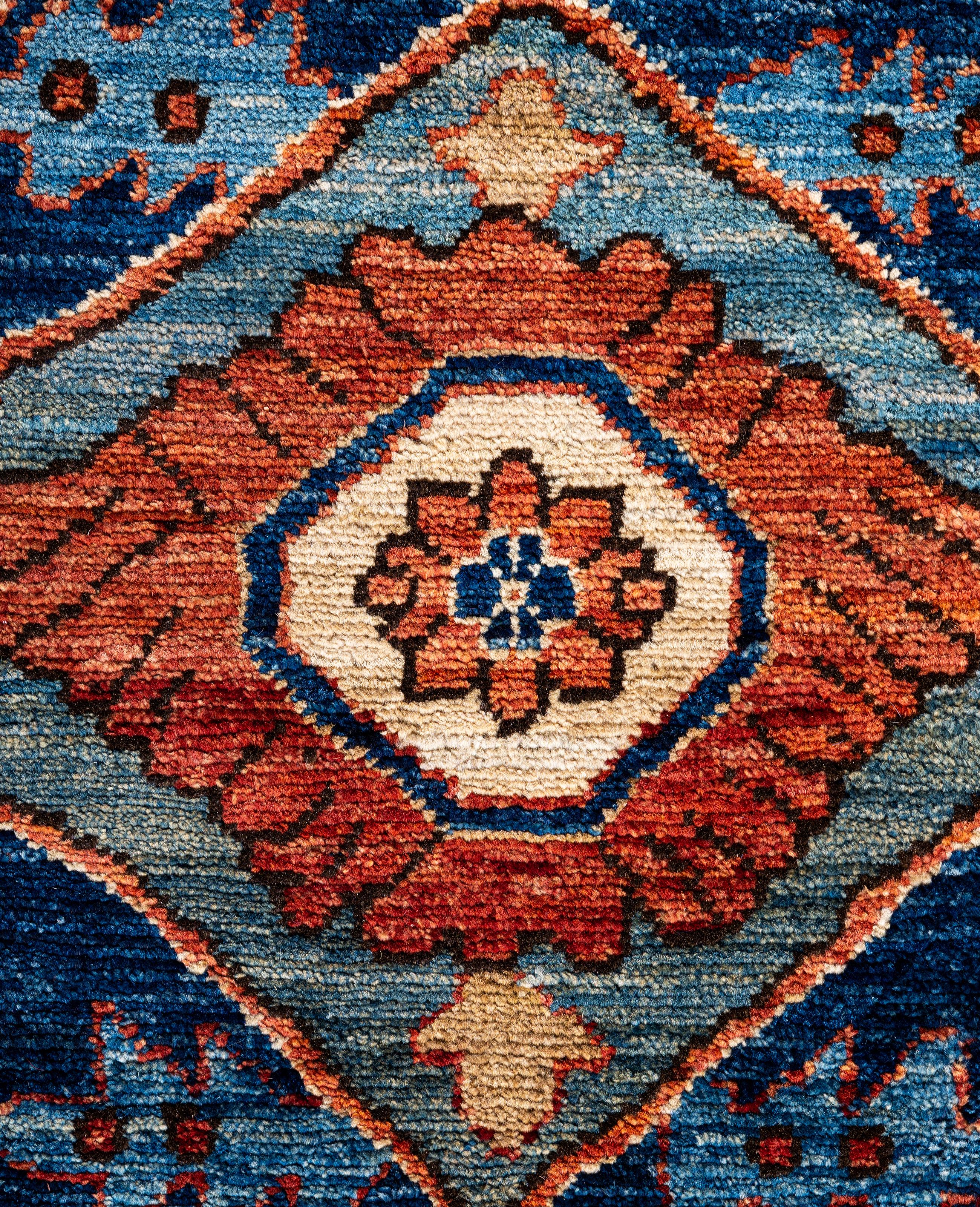 Traditioneller handgeknüpfter blauer Serapi-Wollteppich aus Stammeskunst 8' 11