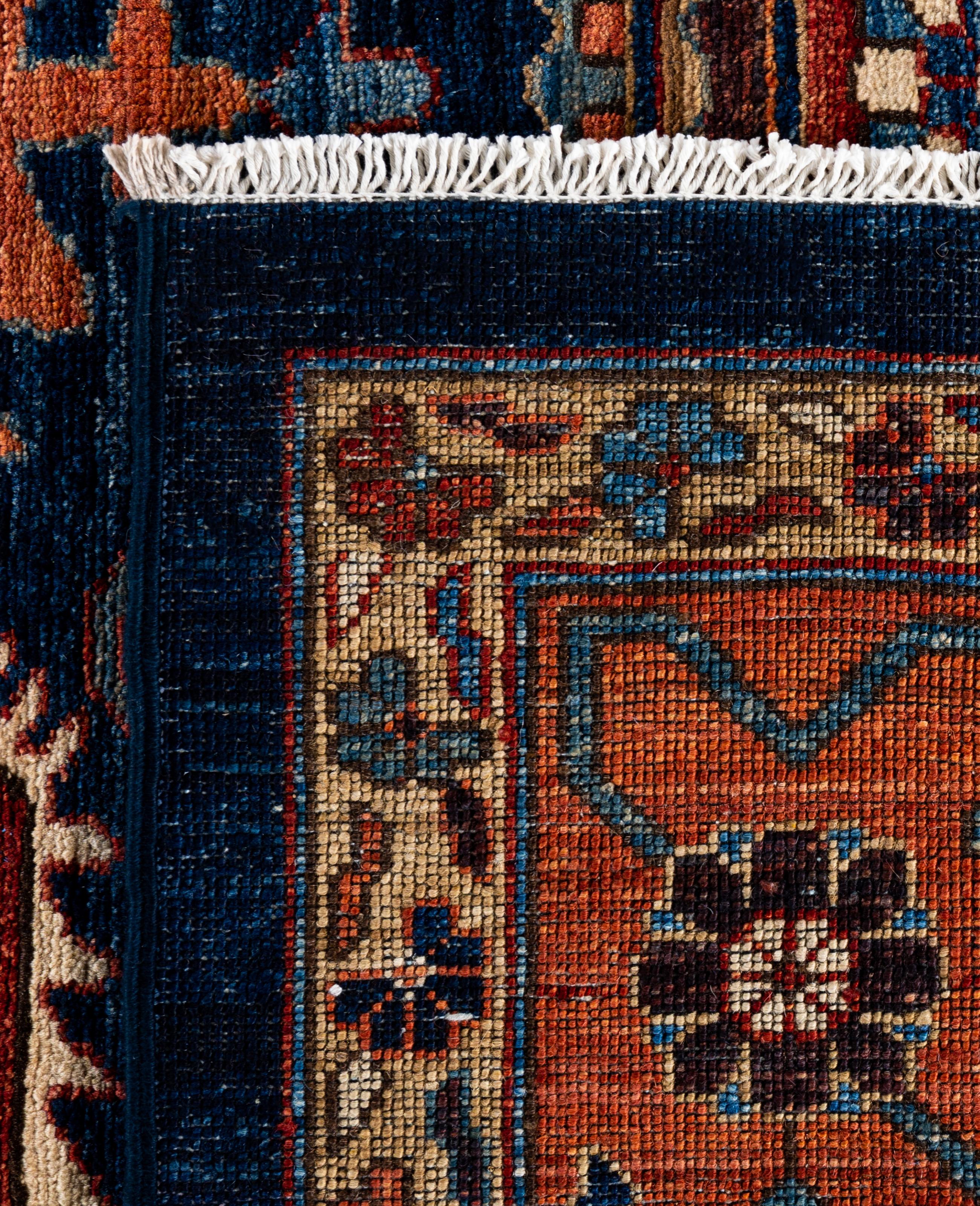 Traditioneller handgeknüpfter blauer Serapi-Wollteppich aus Stammeskunst 8' 11