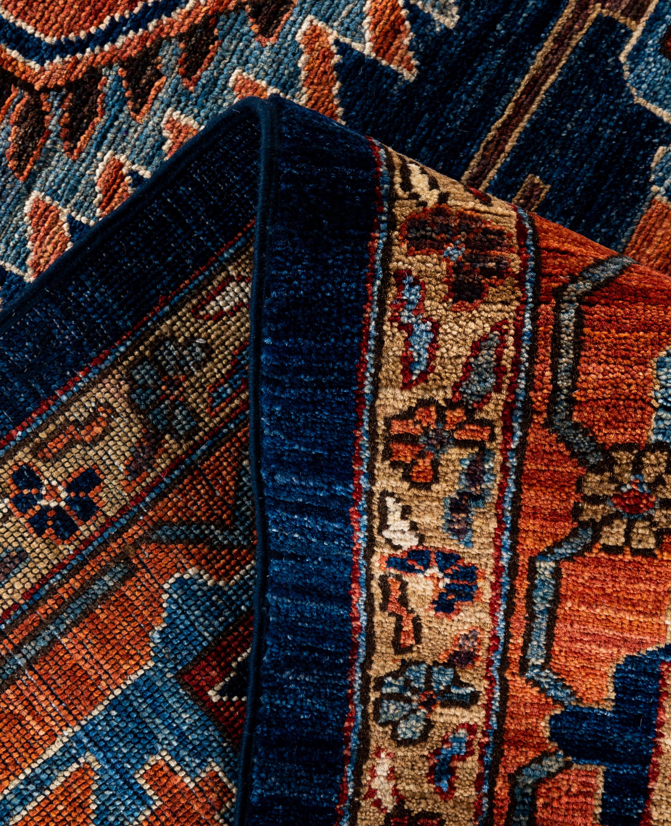 Traditioneller handgeknüpfter blauer Serapi-Wollteppich aus Stammeskunst 8' 11