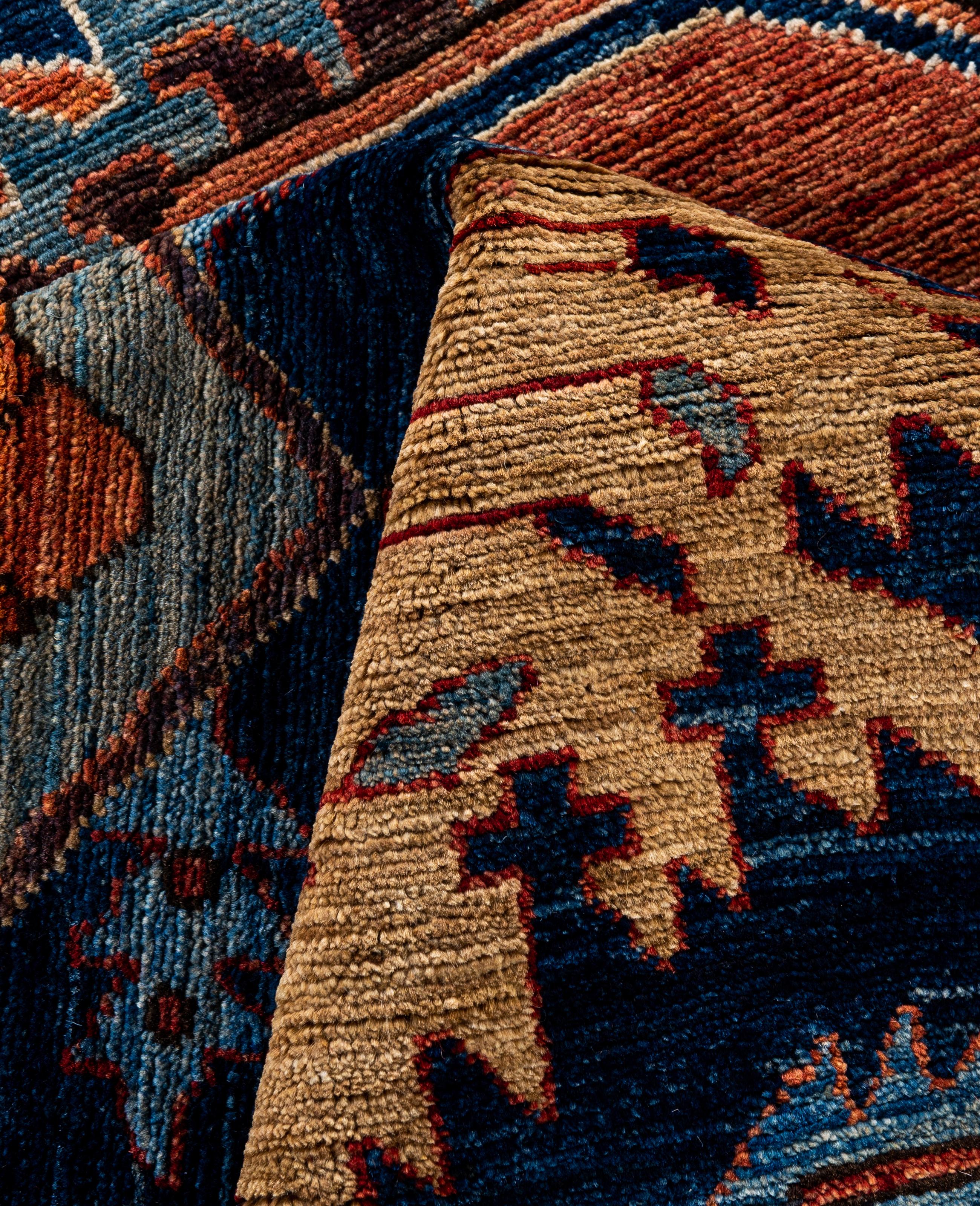 Traditioneller handgeknüpfter blauer Serapi-Wollteppich aus Stammeskunst 8' 11