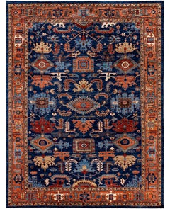 Traditional Tribal Serapi Wool Hand Knotted Blue Area Rug 8' 11" x 11' 9"