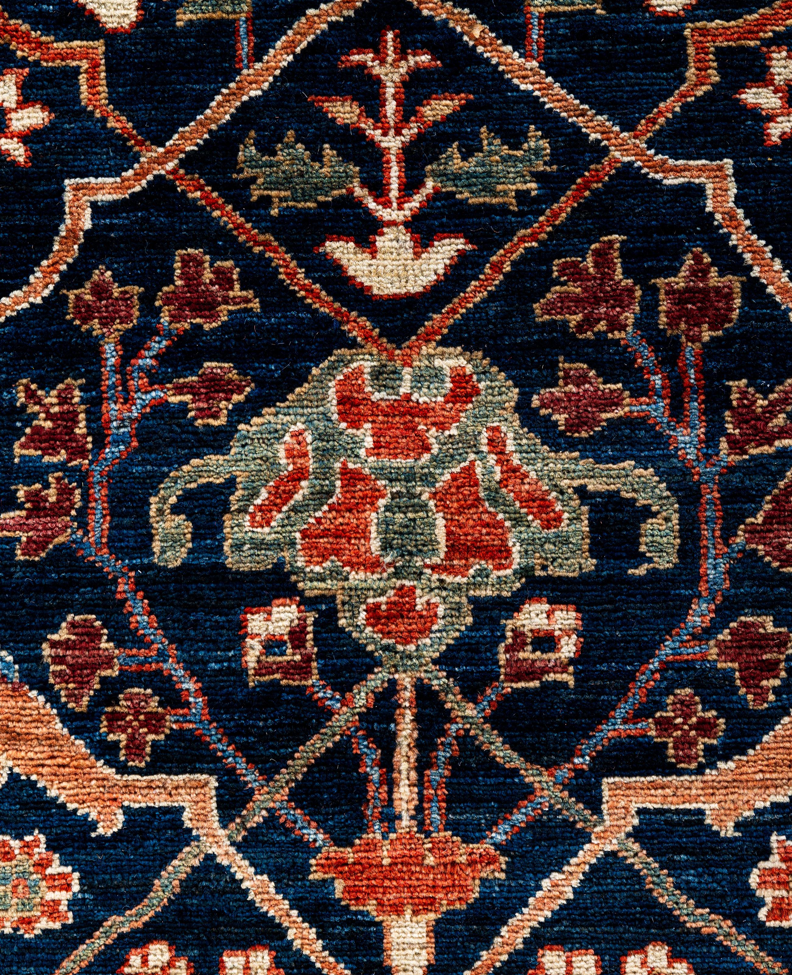 Pakistanais Tapis traditionnel tribal Serapi bleu noué à la main 8' 11
