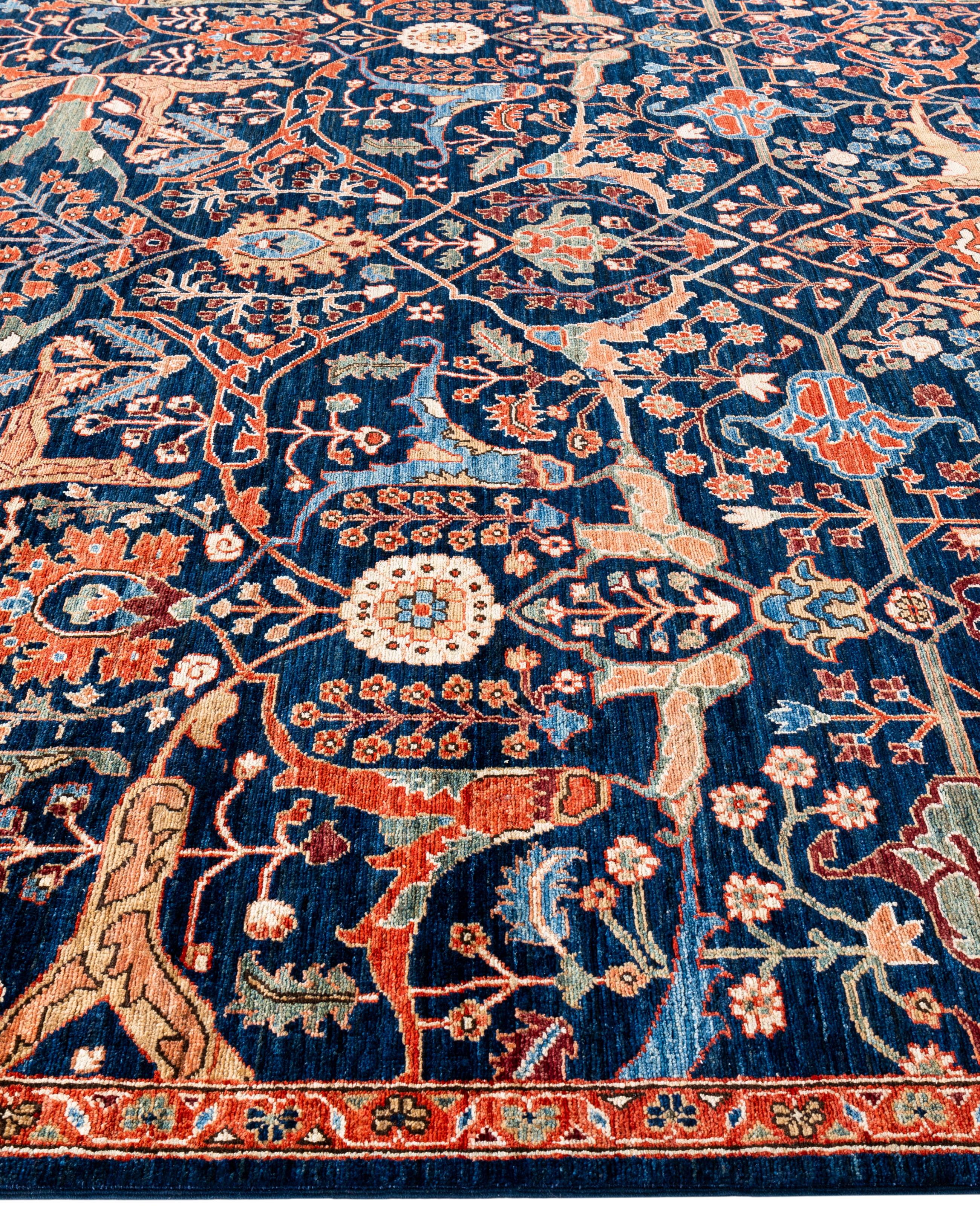 Noué à la main Tapis traditionnel tribal Serapi bleu noué à la main 8' 11