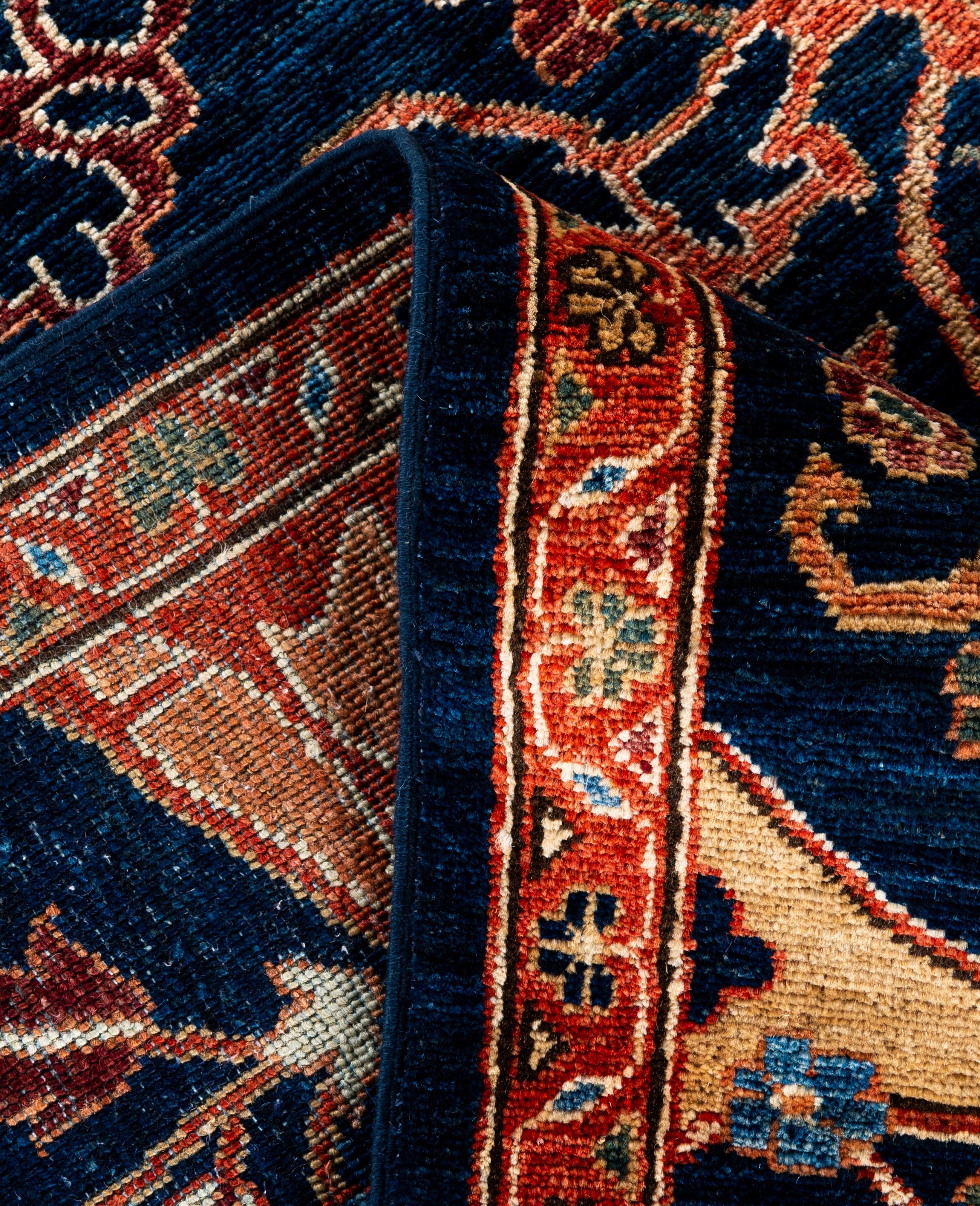 XXIe siècle et contemporain Tapis traditionnel tribal Serapi bleu noué à la main 8' 11