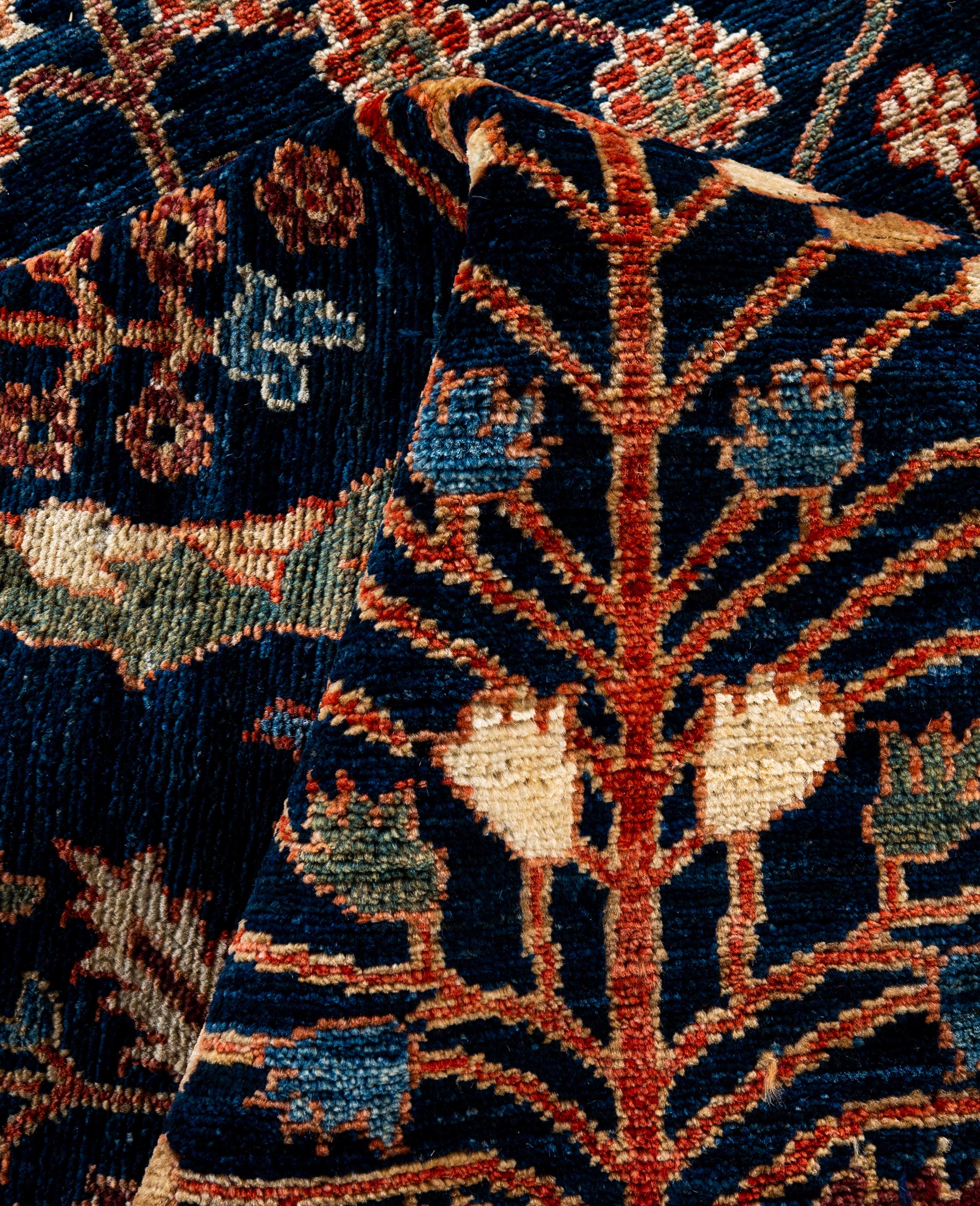 Laine Tapis traditionnel tribal Serapi bleu noué à la main 8' 11
