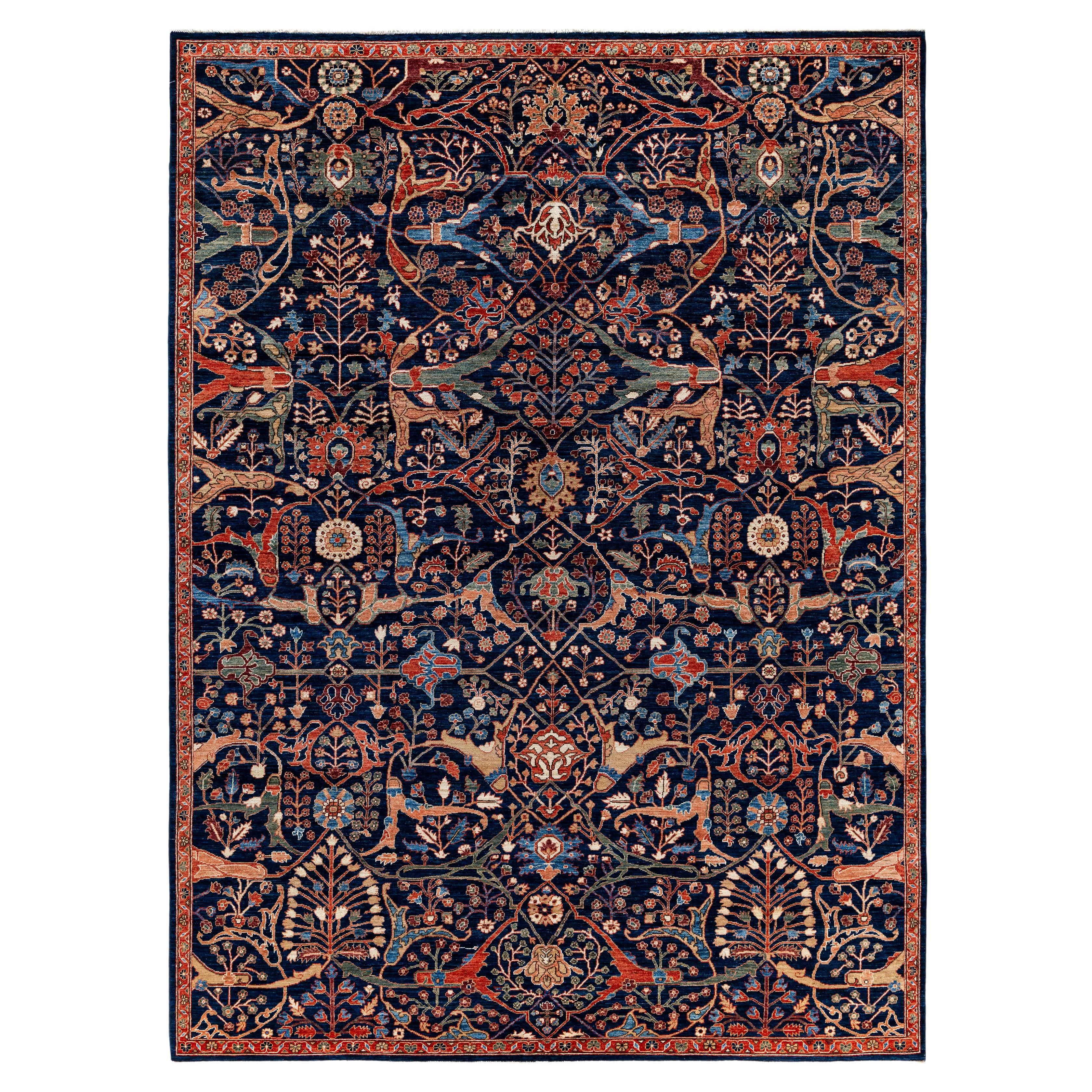 Tapis traditionnel tribal Serapi bleu noué à la main 8' 11" x 12' 0"