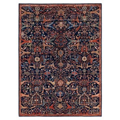 Tapis traditionnel tribal Serapi bleu noué à la main 8' 11" x 12' 0"