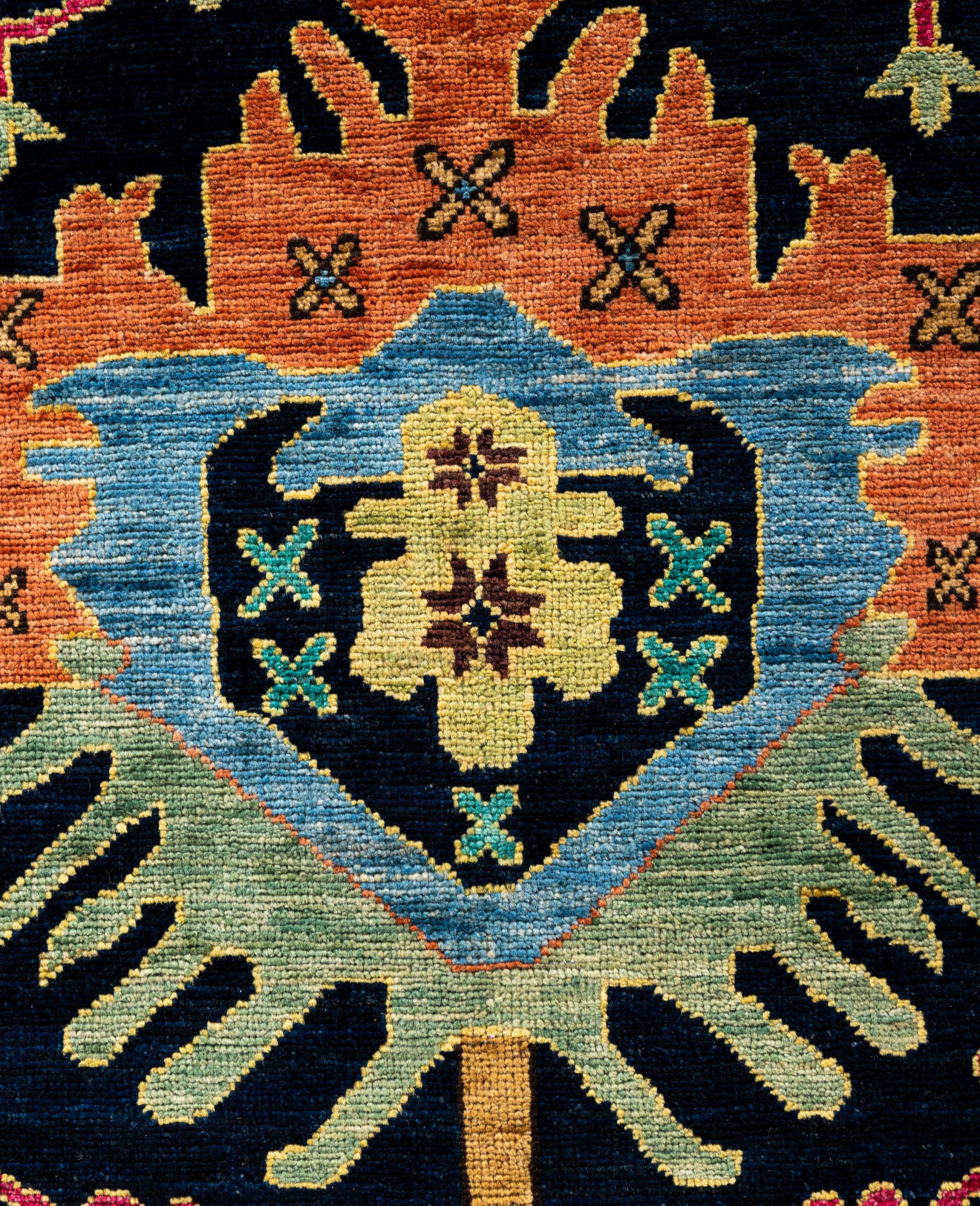 Pakistanais Tapis traditionnel tribal Serapi bleu noué à la main 8' 2