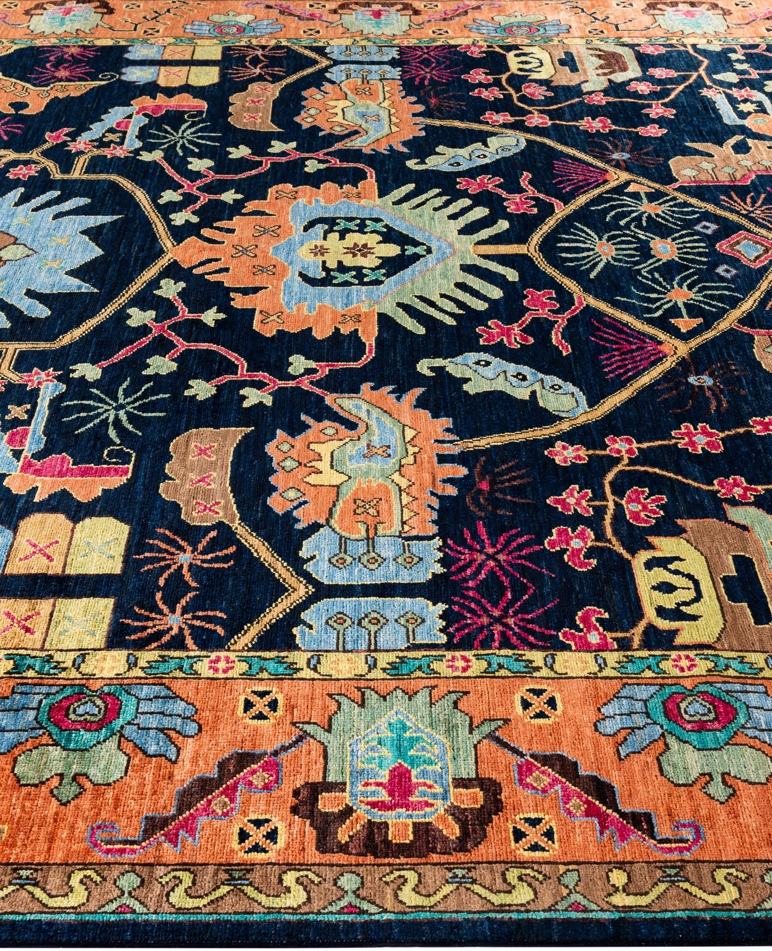 Noué à la main Tapis traditionnel tribal Serapi bleu noué à la main 8' 2
