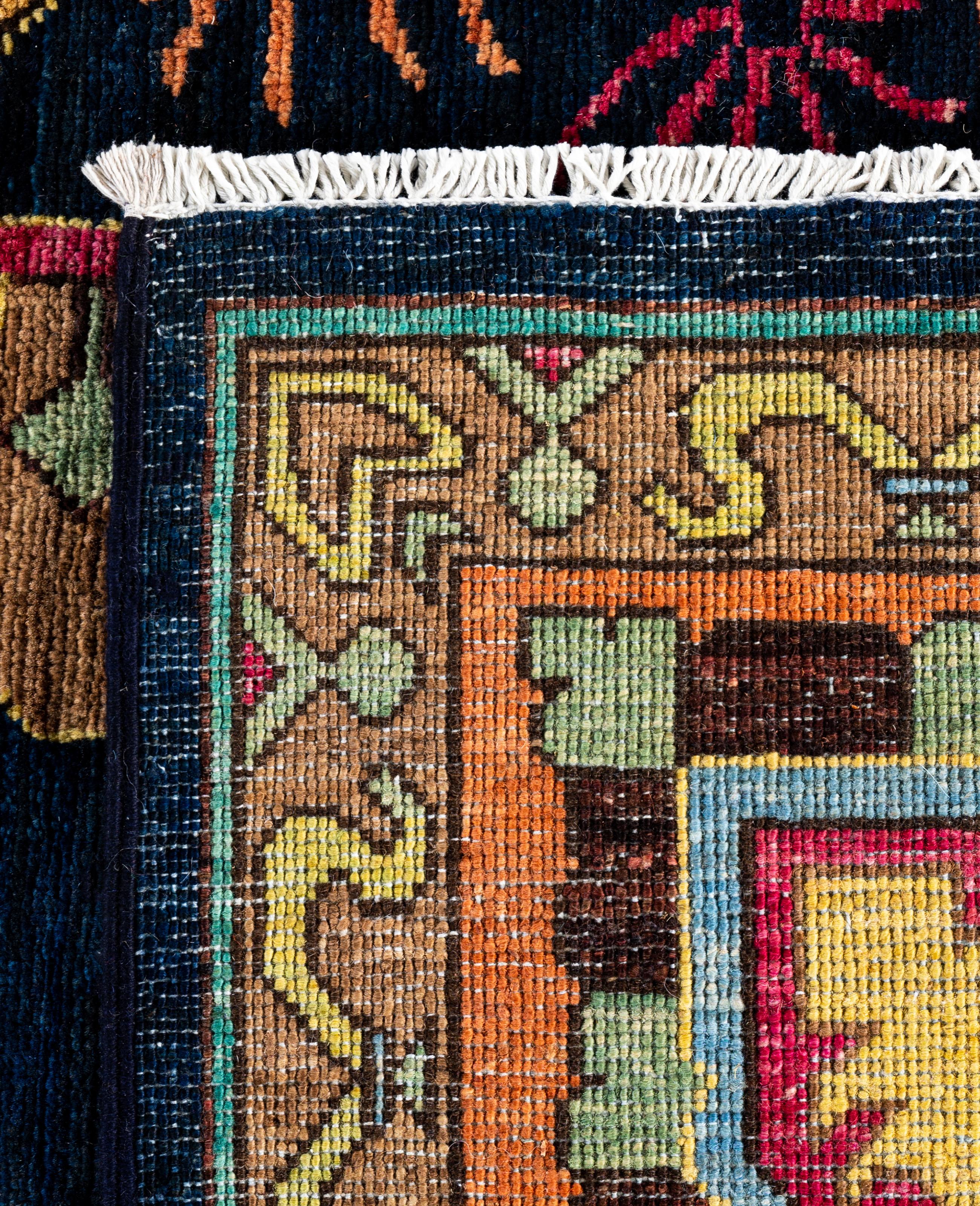 Tapis traditionnel tribal Serapi bleu noué à la main 8' 2